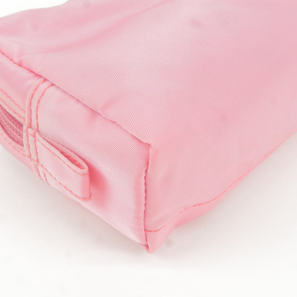 Prada Logo Nylon Leather Pouch Clutch Bag Pink MV340