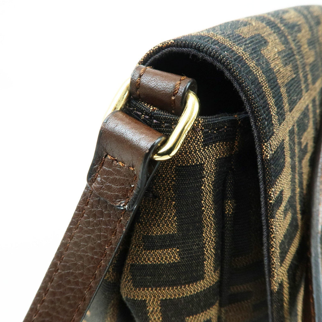 FENDI Zucca Canvas Leather Shoulder Bag Brown Black 8BT214