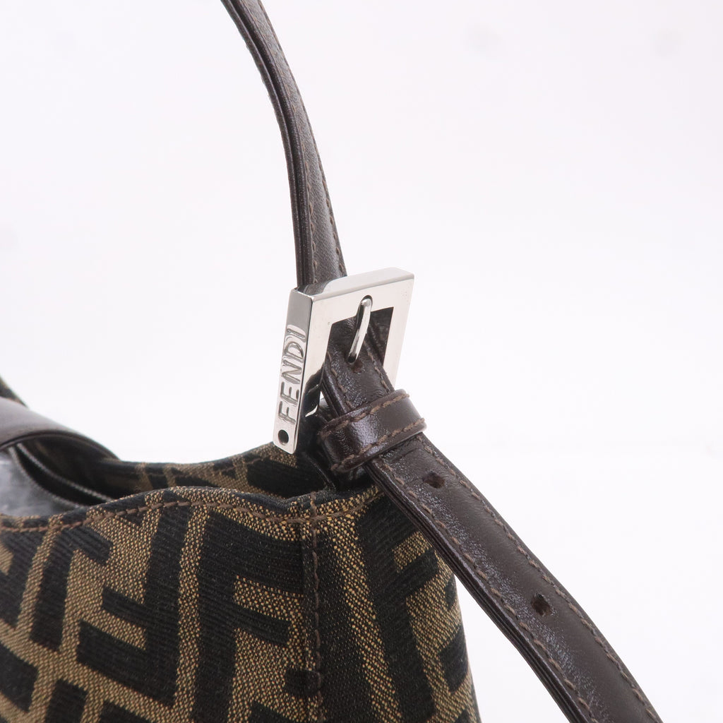 FENDI Zucca Canvas Leather Shoulder Bag Brown Black 16115
