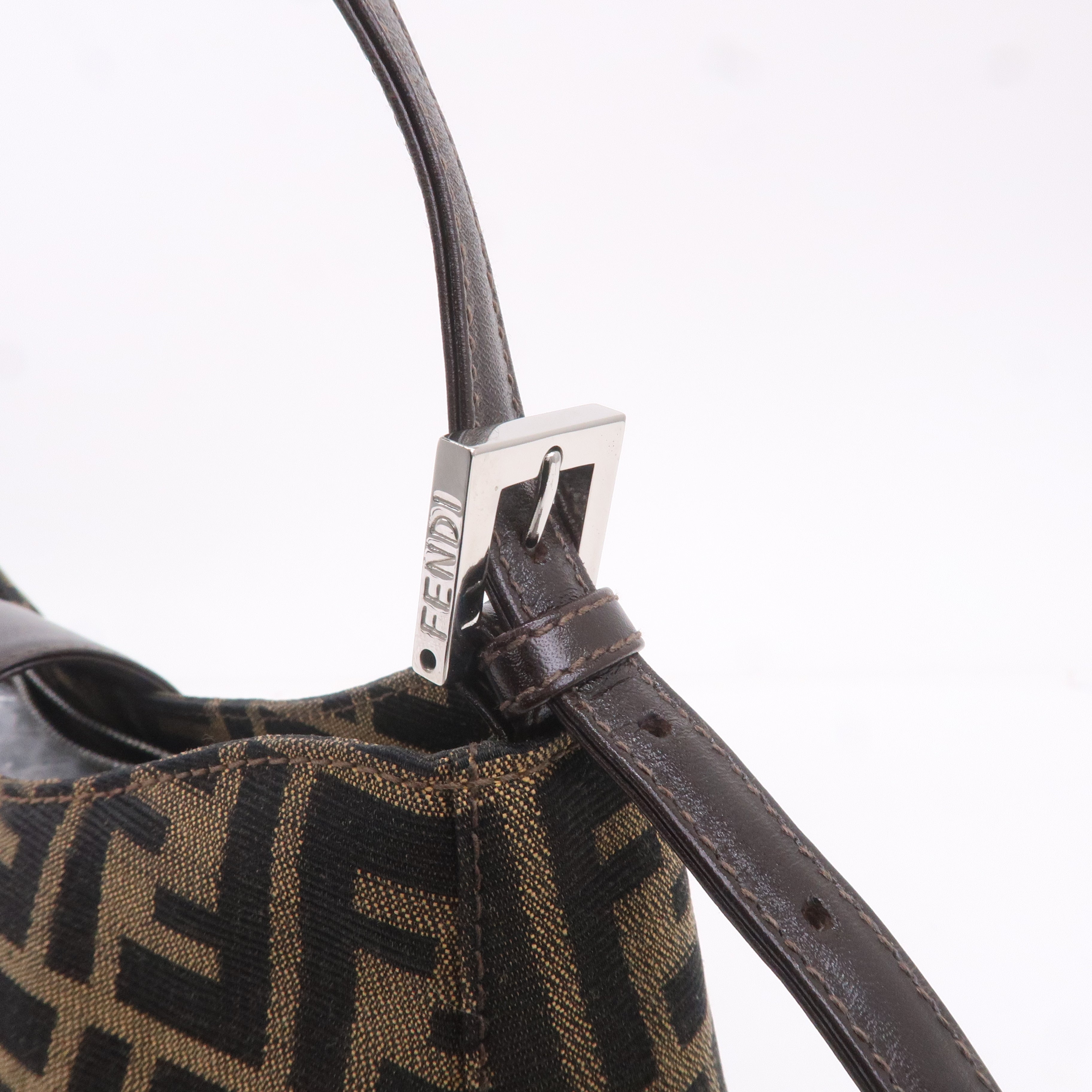 FENDI Zucca Canvas Leather Shoulder Bag Brown Black 16115