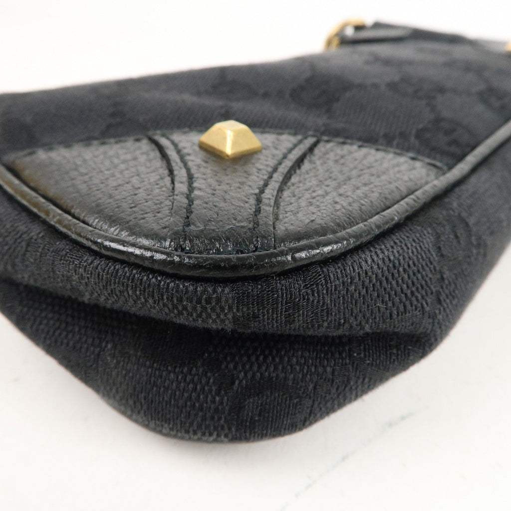 GUCCI GG Canvas Leather Chain Hand Bag Pouch Black 120940