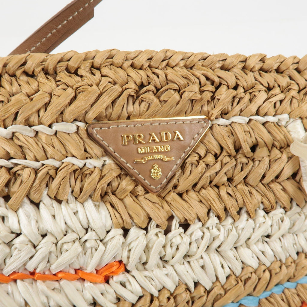 Prada Raffia Tricot Leather Shoulder Bag Beige Orange 1BF071