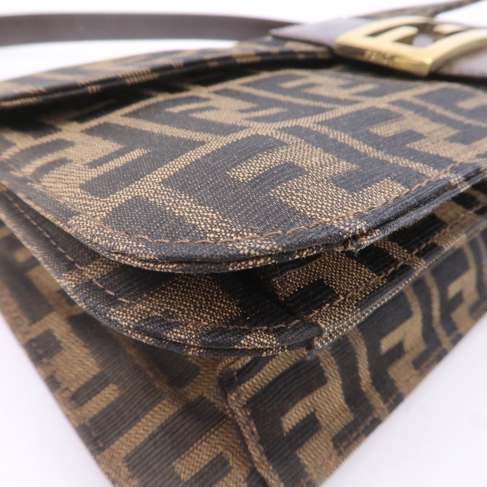 FENDI Zucca Canvas Leather Shoulder Bag Brown Black 16322