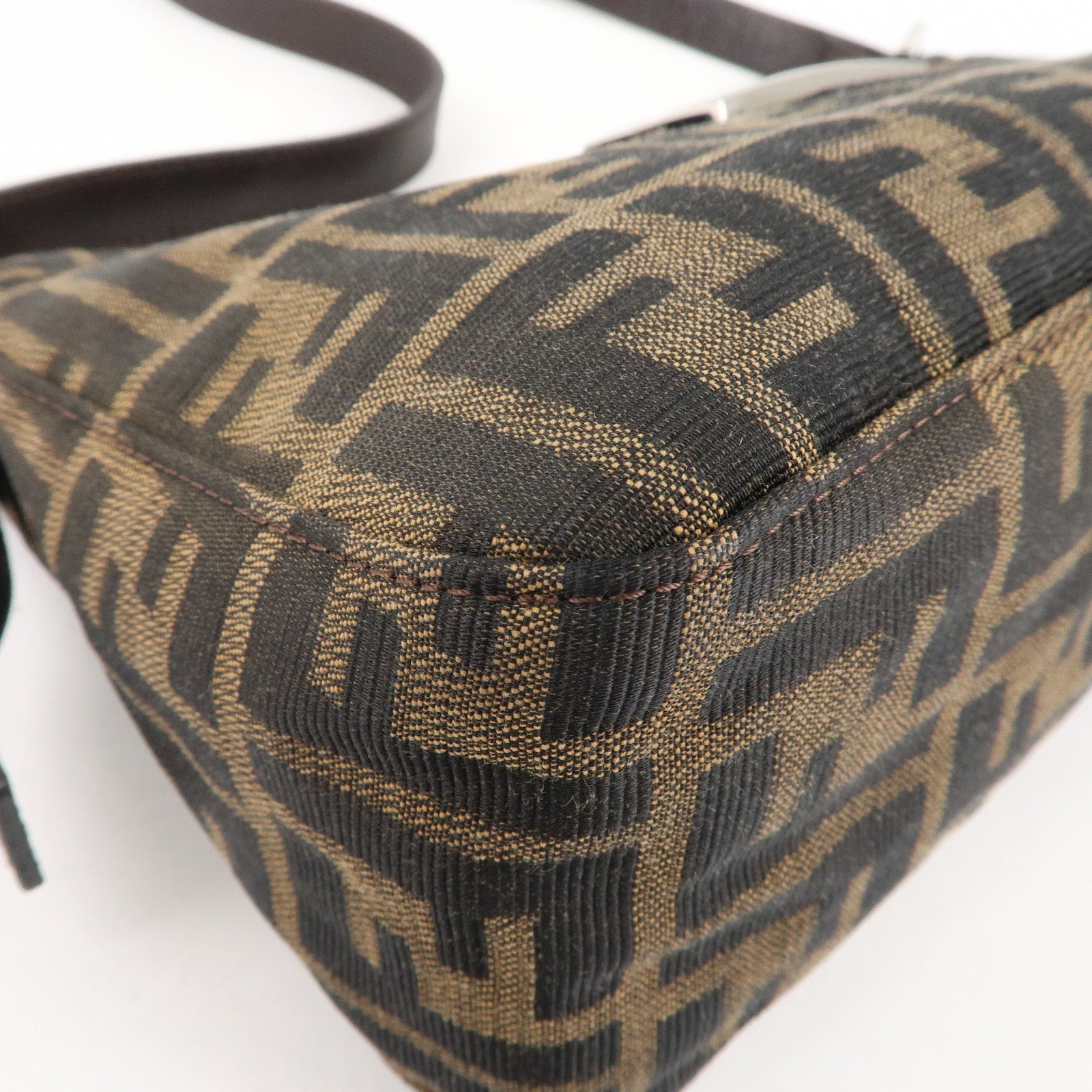 FENDI Zucca Canvas Leather Shoulder Bag Brown Black 26566