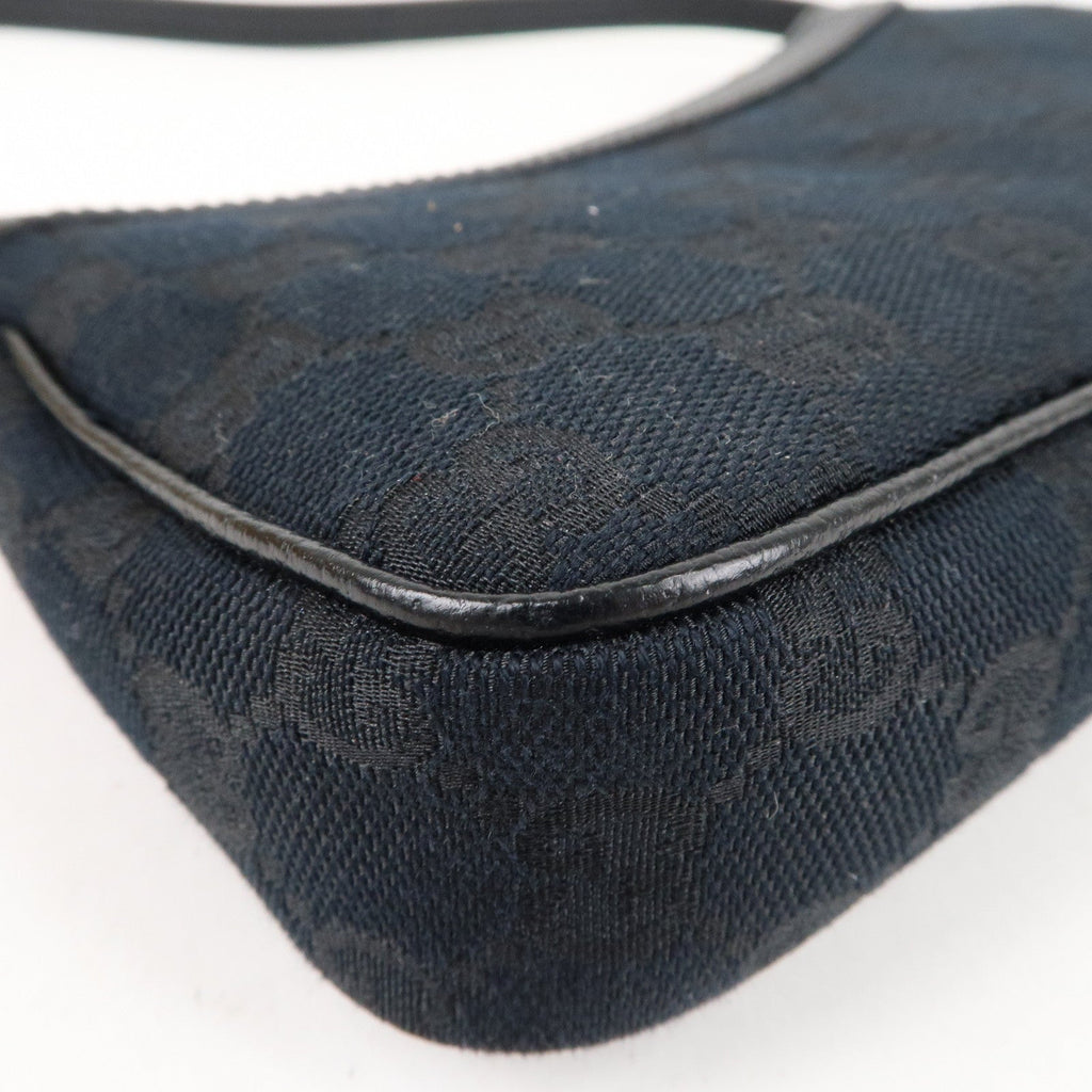 GUCCI GG Canvas Leather Hand bag Accessory Pouch Black 154432