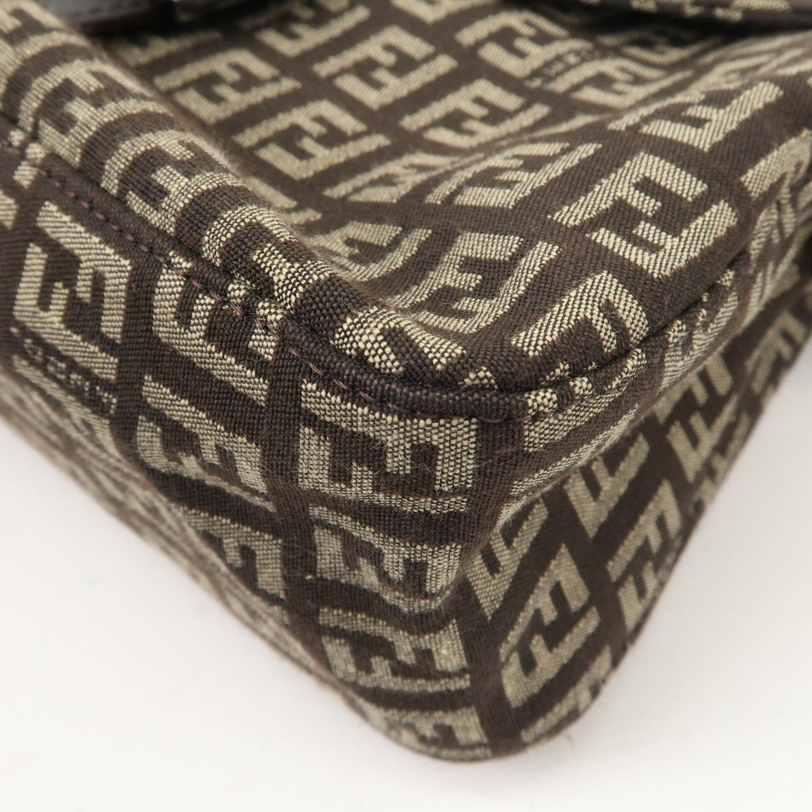 FENDI Zucchino Canvas Leather Shoulder Bag Brown Beige 8BR003