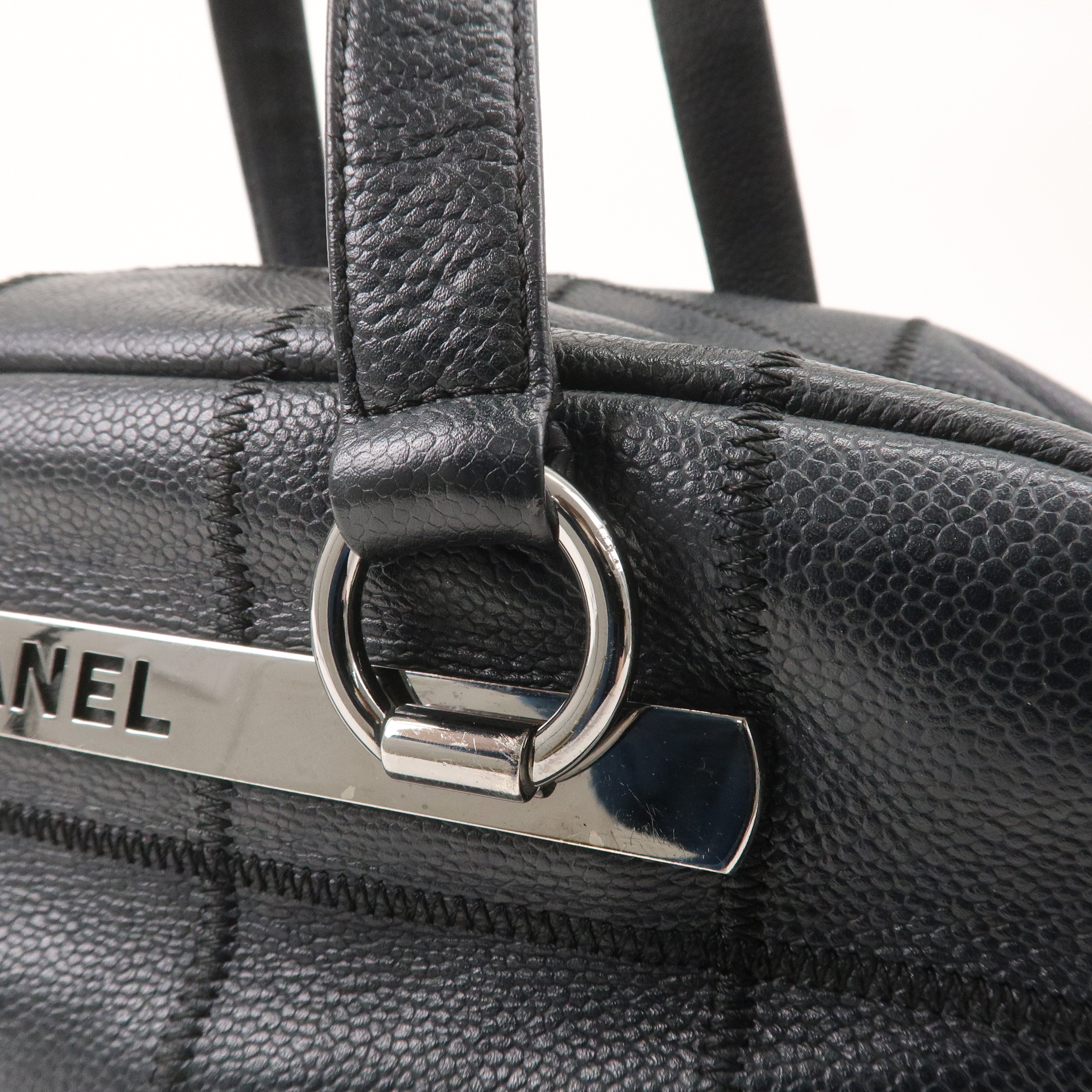 CHANEL Chocolate Bar Caviar Skin Boston Bag Black A26135