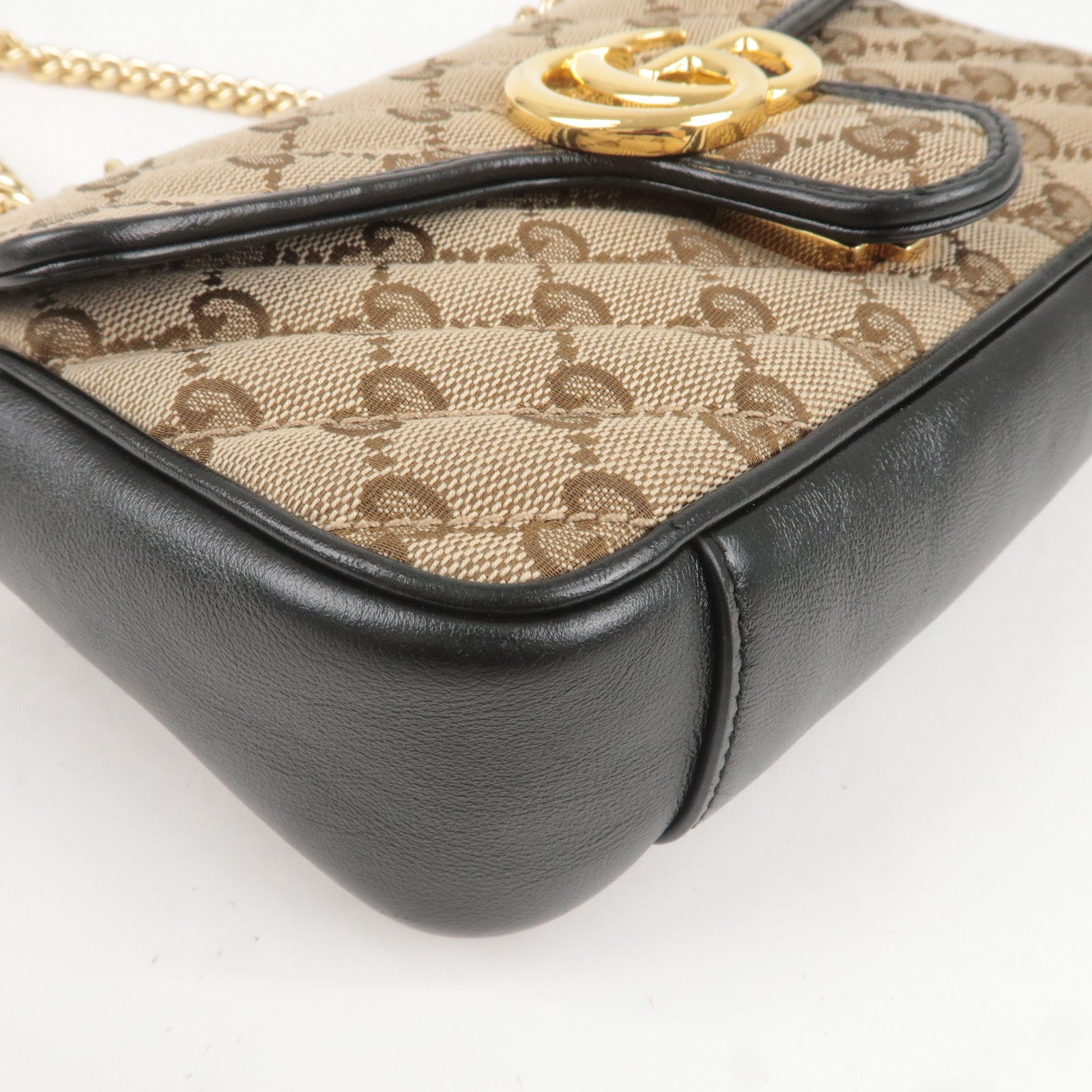 GUCCI GG Marmont GG Canvas Leather Chain Shoulder Bag 446744
