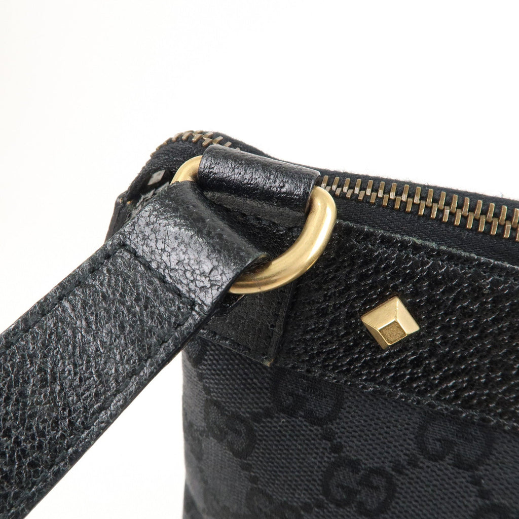 GUCCI GG Canvas Leather Studs Shoulder Bag Black 120893
