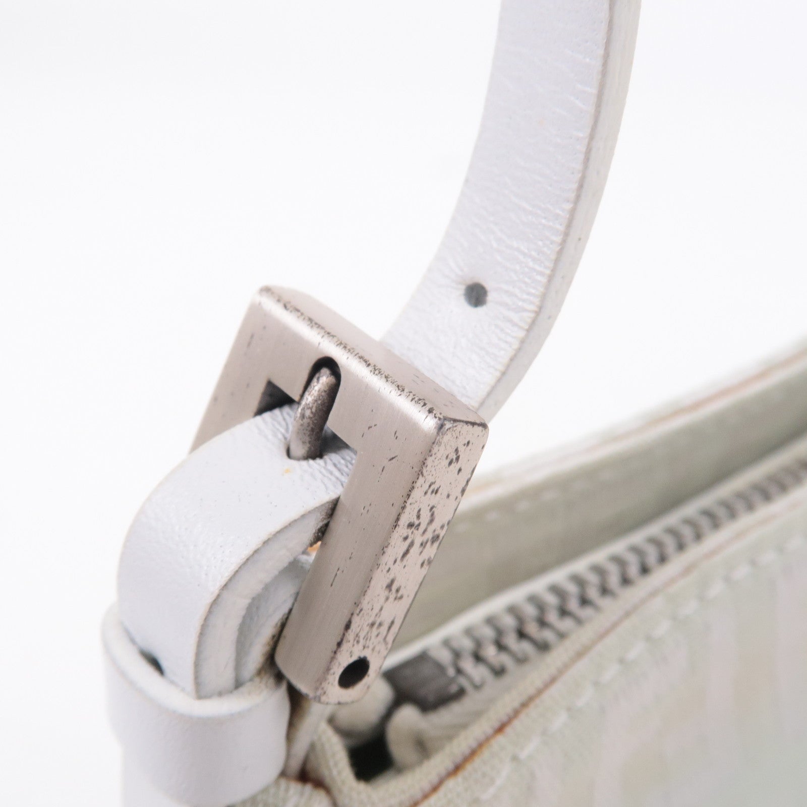 FENDI Zucchino Canvas Leather Hand Bag Mint Green White 8BR041