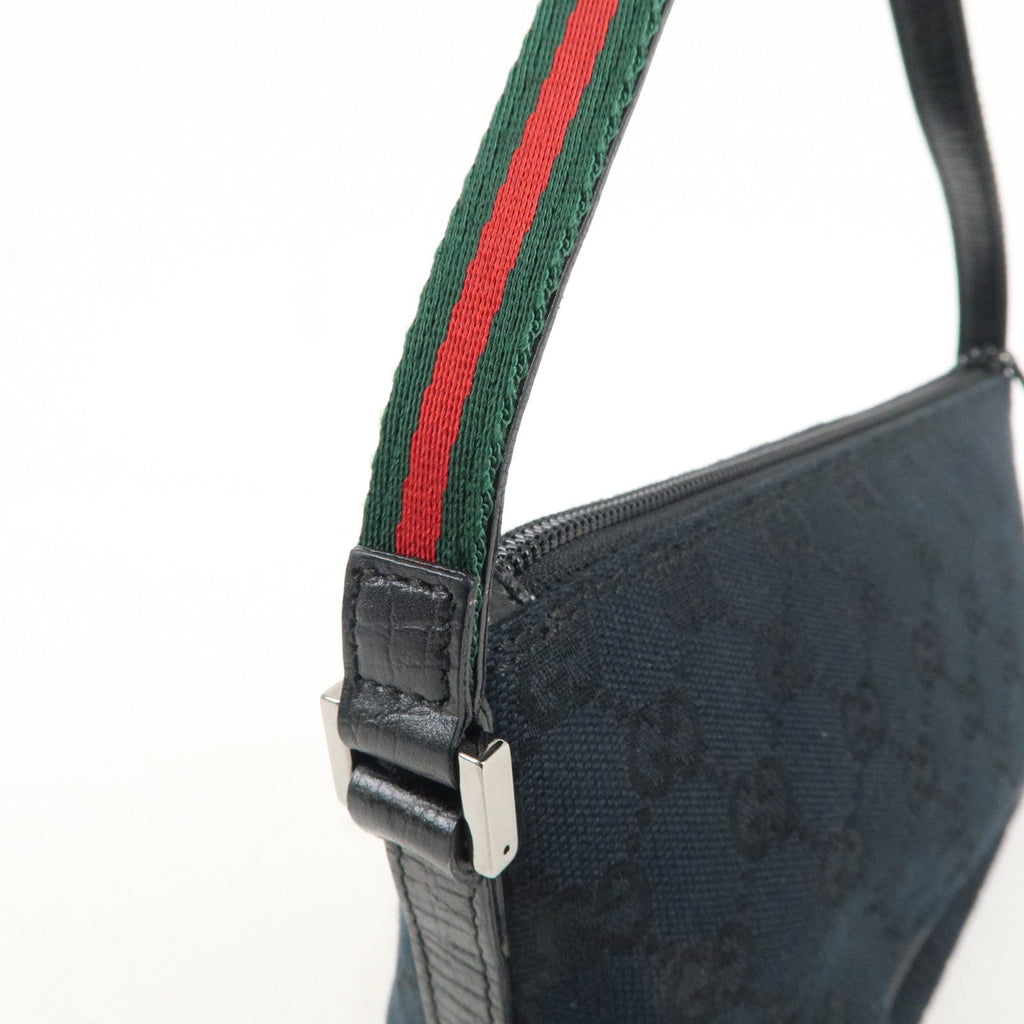 GUCCI Boat Bag Sherry GG Canvas Leather Pouch Black 141809