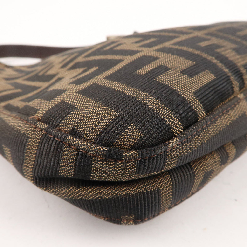 FENDI Zucca Canvas Leather Shoulder Bag Brown Black 26569