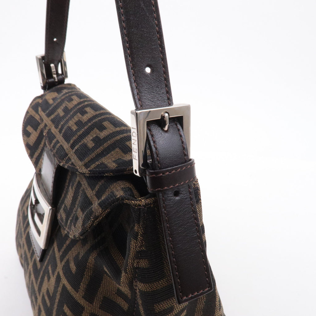 FENDI Zucca Canvas Leather Shoulder Bag Brown Black 26426