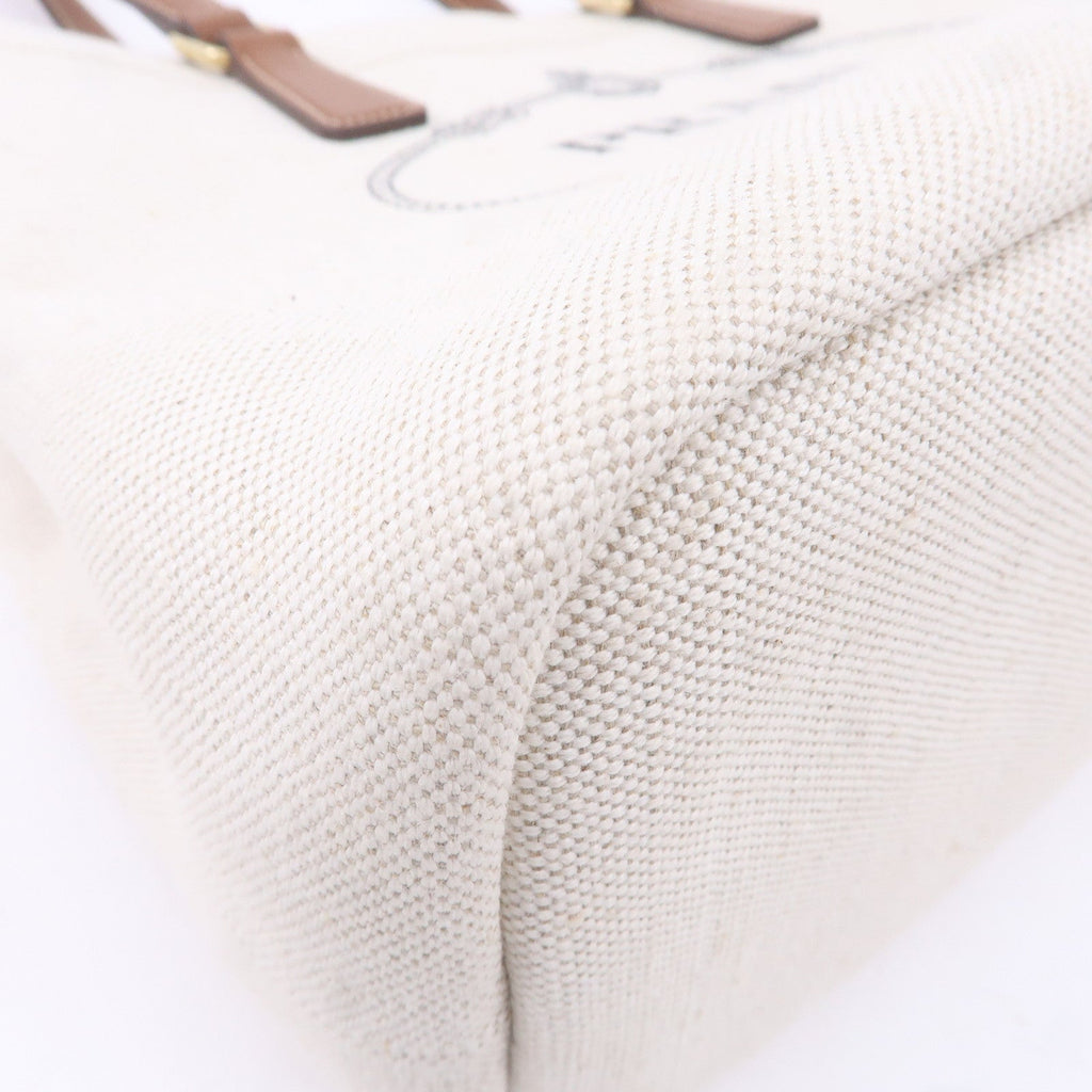 Prada Logo Canvas Linen Leather Tote Bag Ivory Brown IBG356