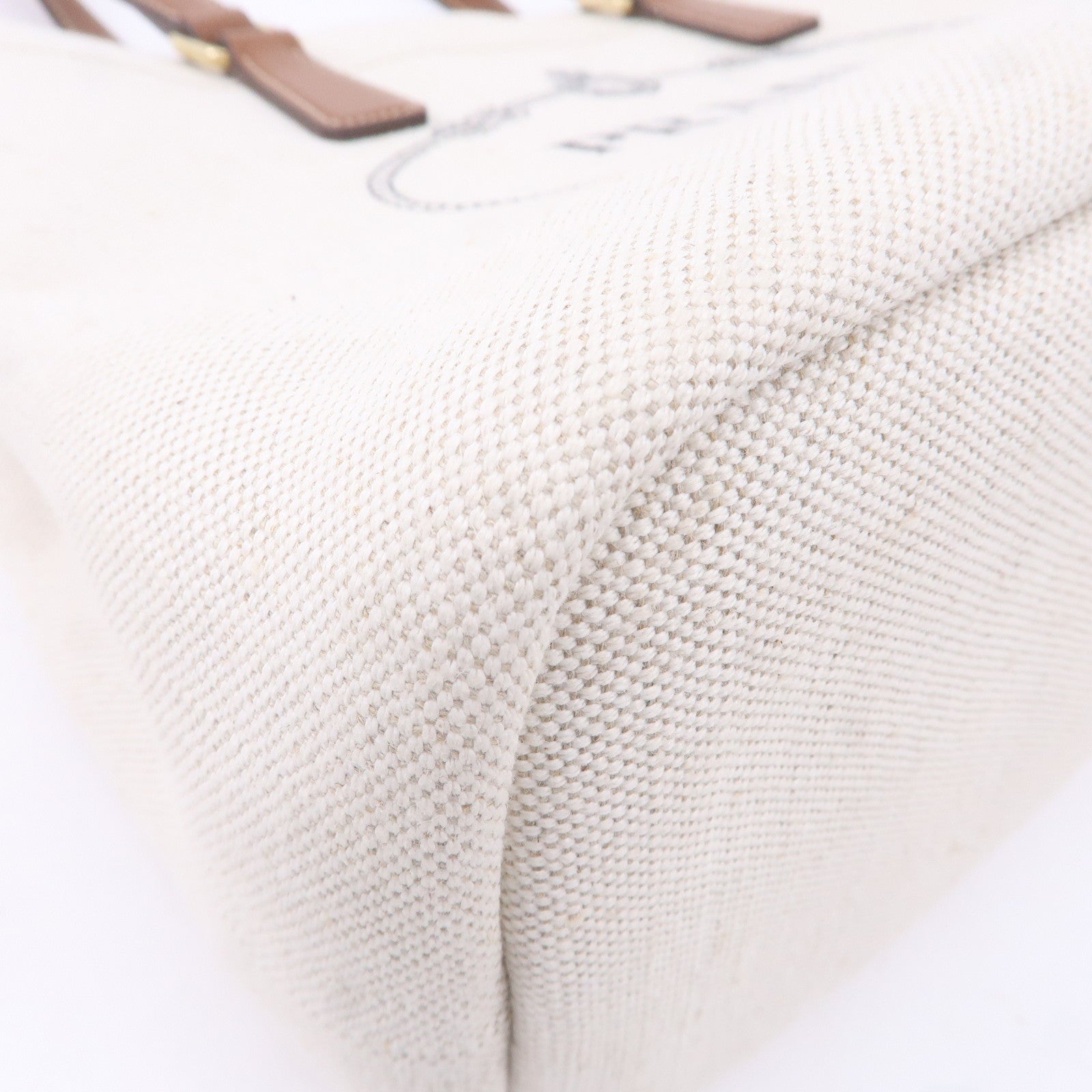 Prada Logo Canvas Linen Leather Tote Bag Ivory Brown IBG356