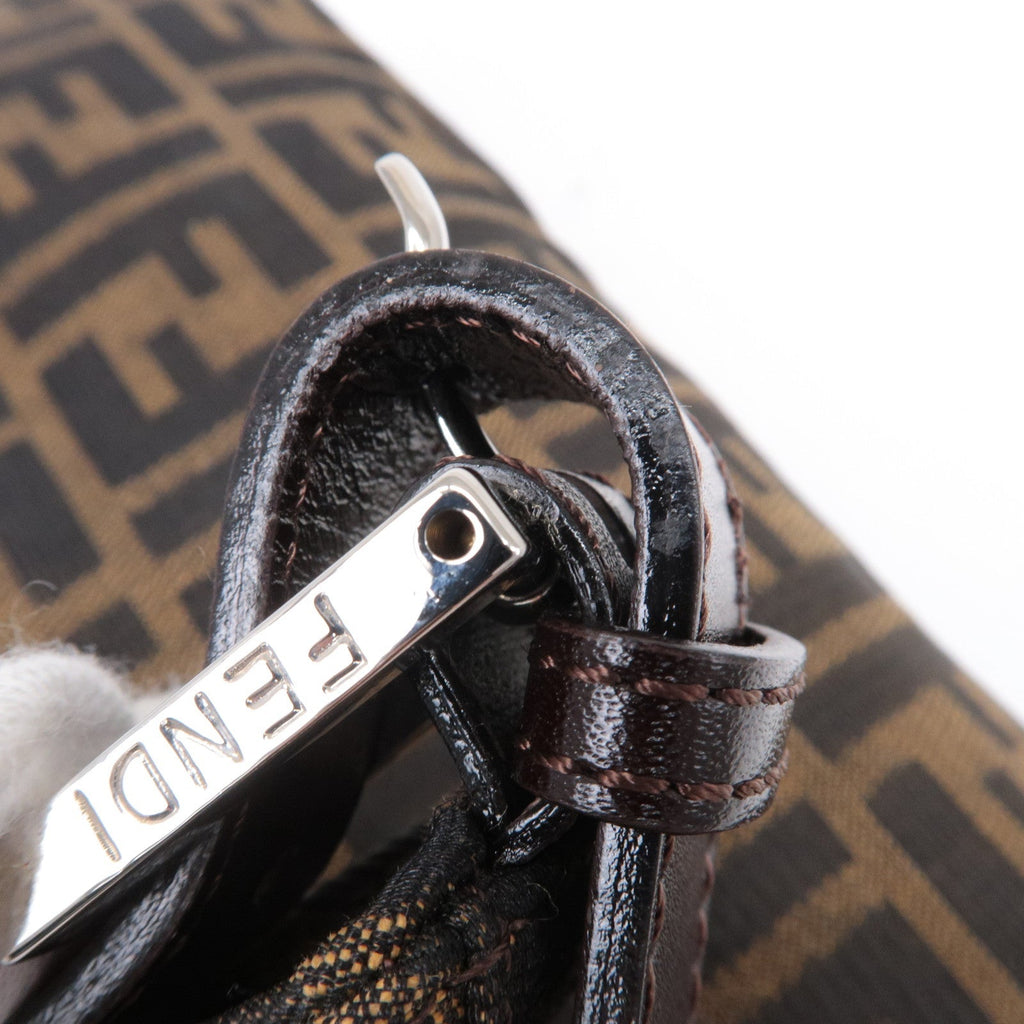 FENDI Zucca Canvas Leather Shoulder Bag Brown Black Brown