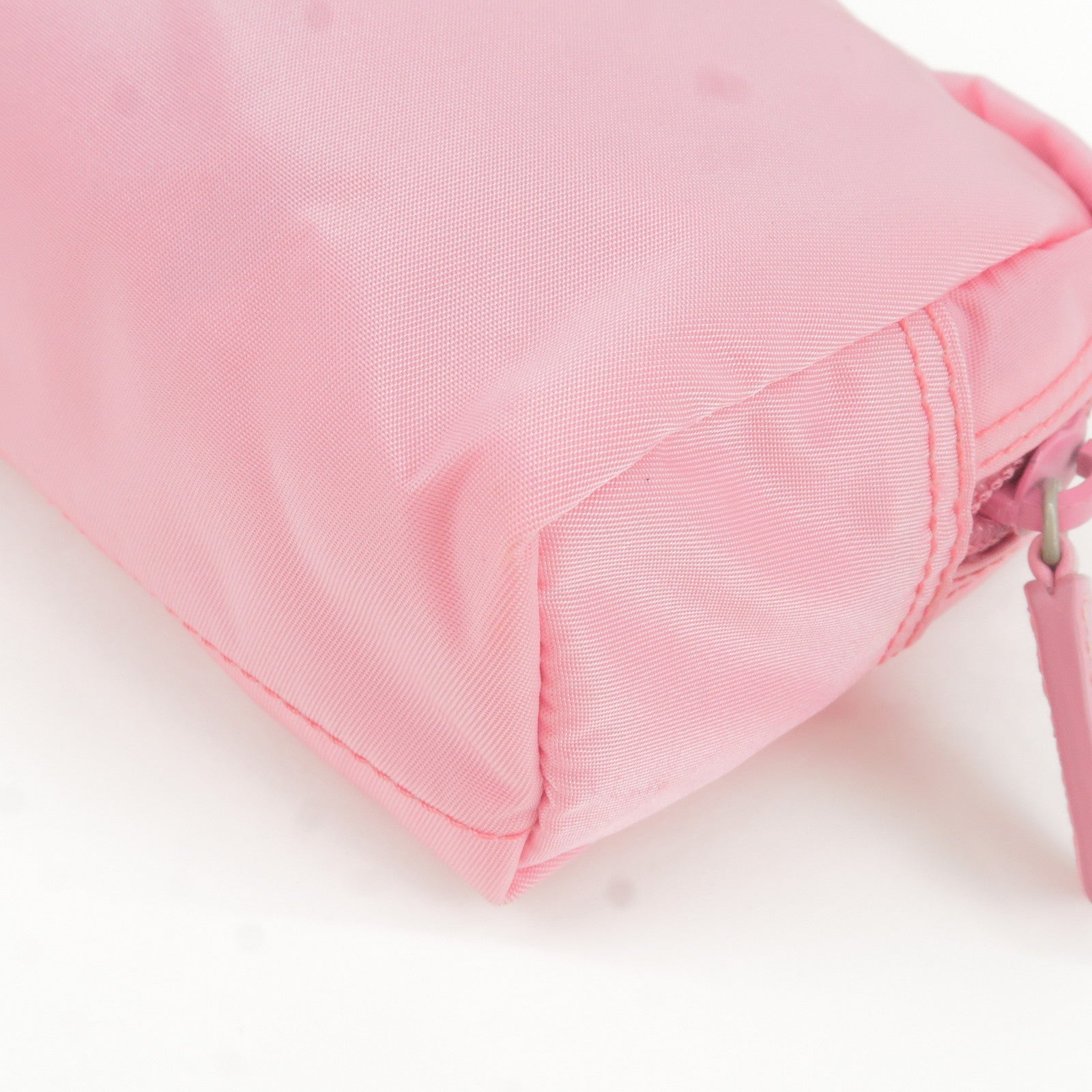 Prada Logo Nylon Leather Pouch Clutch Bag Pink MV340