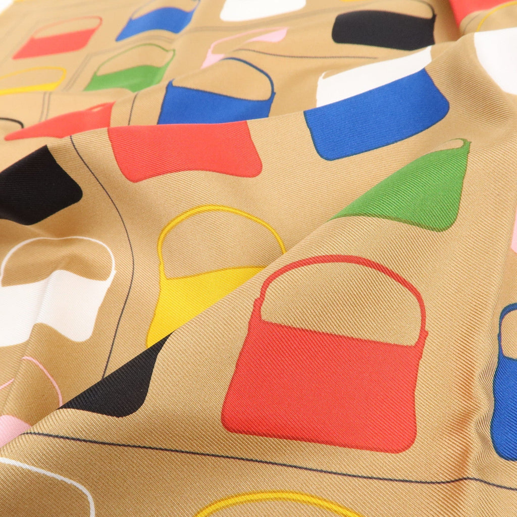 FENDI Silk 100% Scarf Bag Print Multi Color Beige