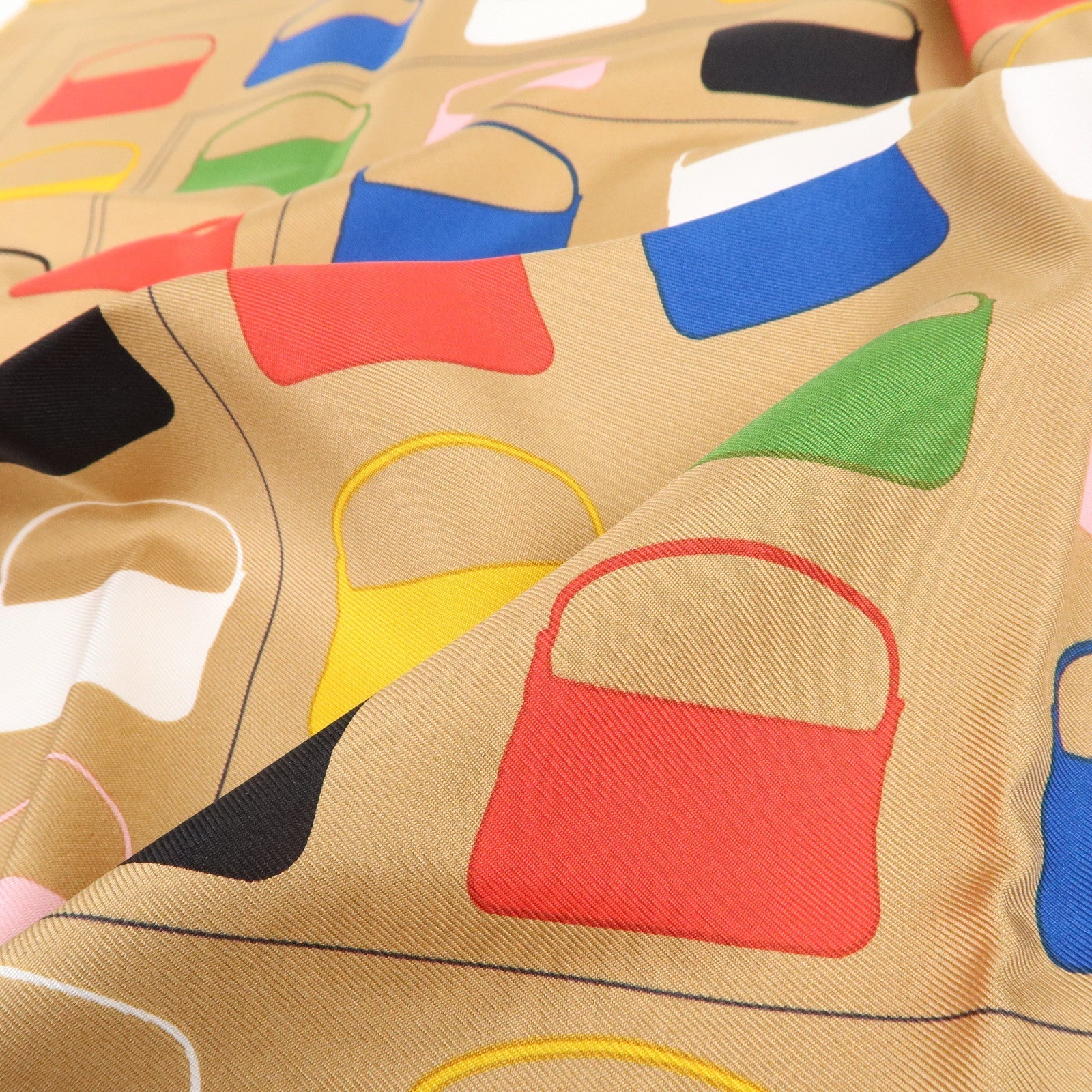 FENDI Silk 100% Scarf Bag Print Multi Color Beige