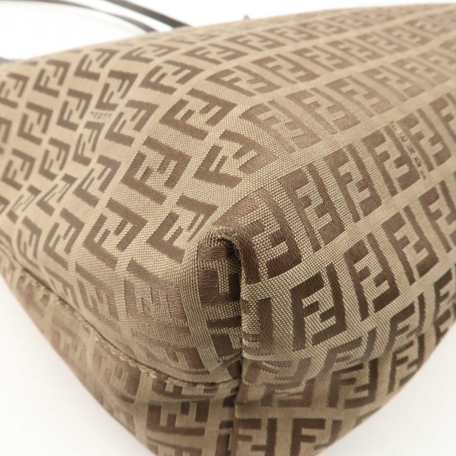 FENDI Zucchino Canvas Leather Tote Bag Brown Beige 8BH024