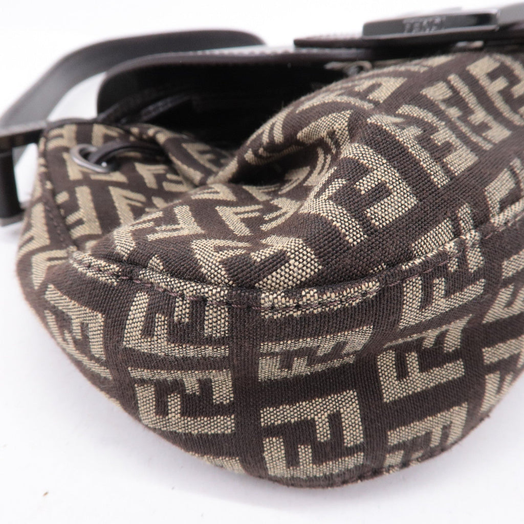 FENDI Zucchino Canvas Leather Shoulder Bag Brown Beige 8BR277