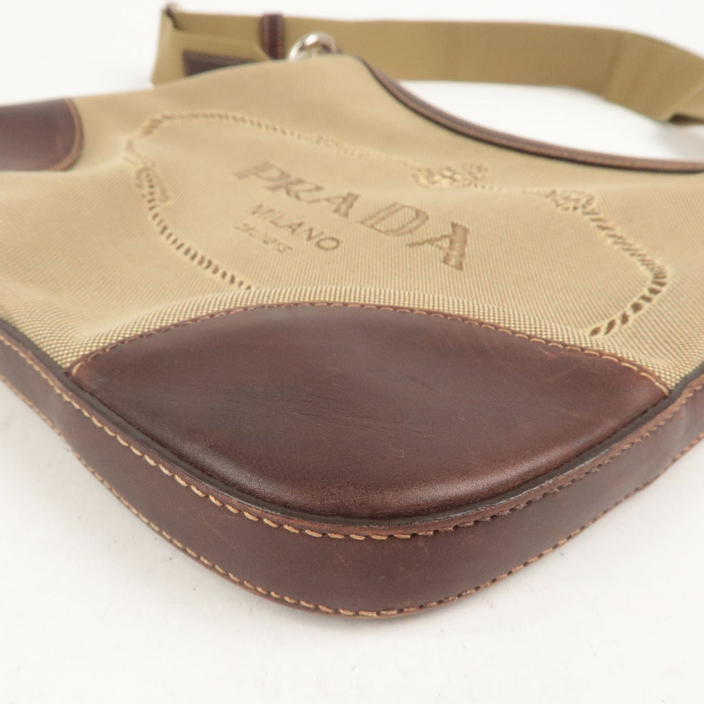 Prada Logo Jacquard Leather Shoulder Bag Beige Brown BT0533