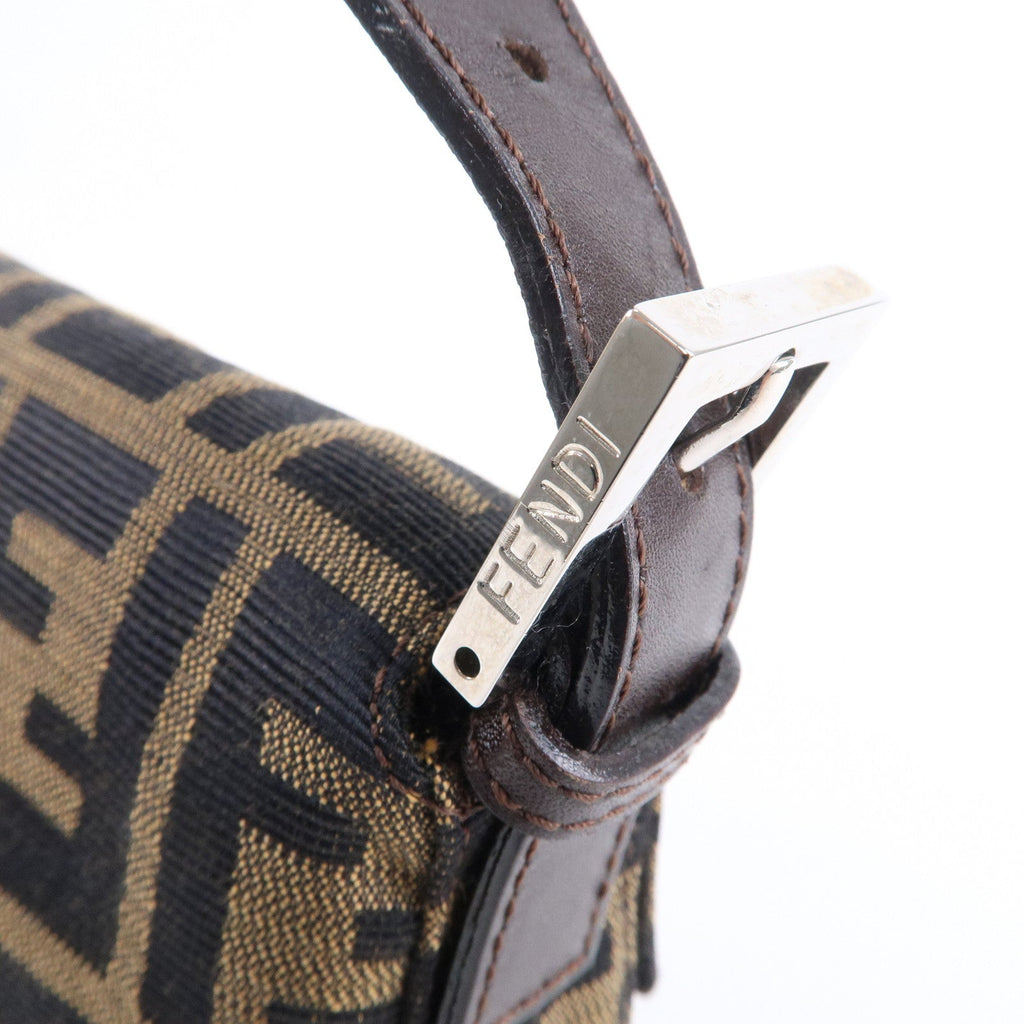 FENDI Mamma Baguette Zucca Canvas Leather Shoulder Bag Brown 26424