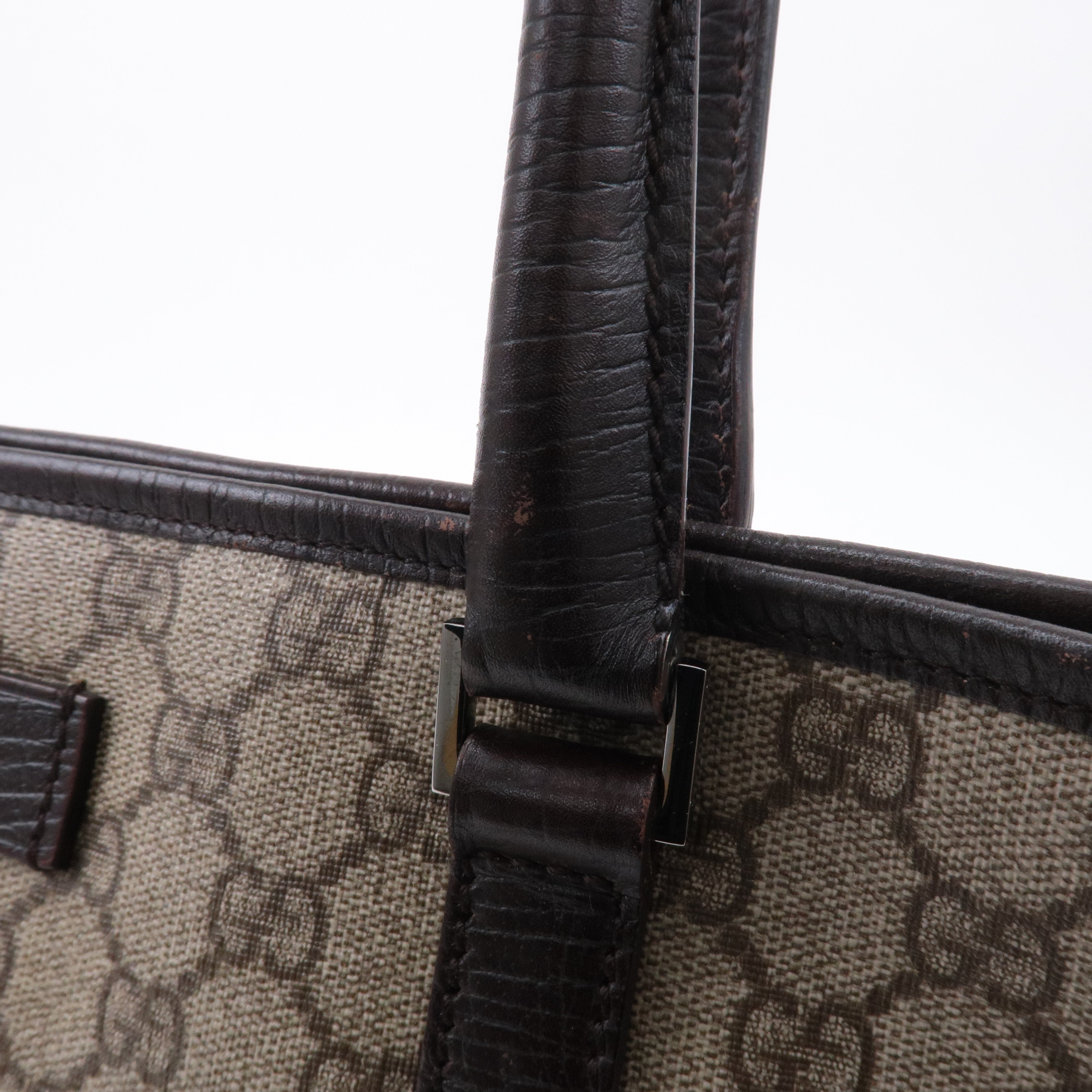 GUCCI GG Supreme Leather Tote Bag Beige Brown 114595