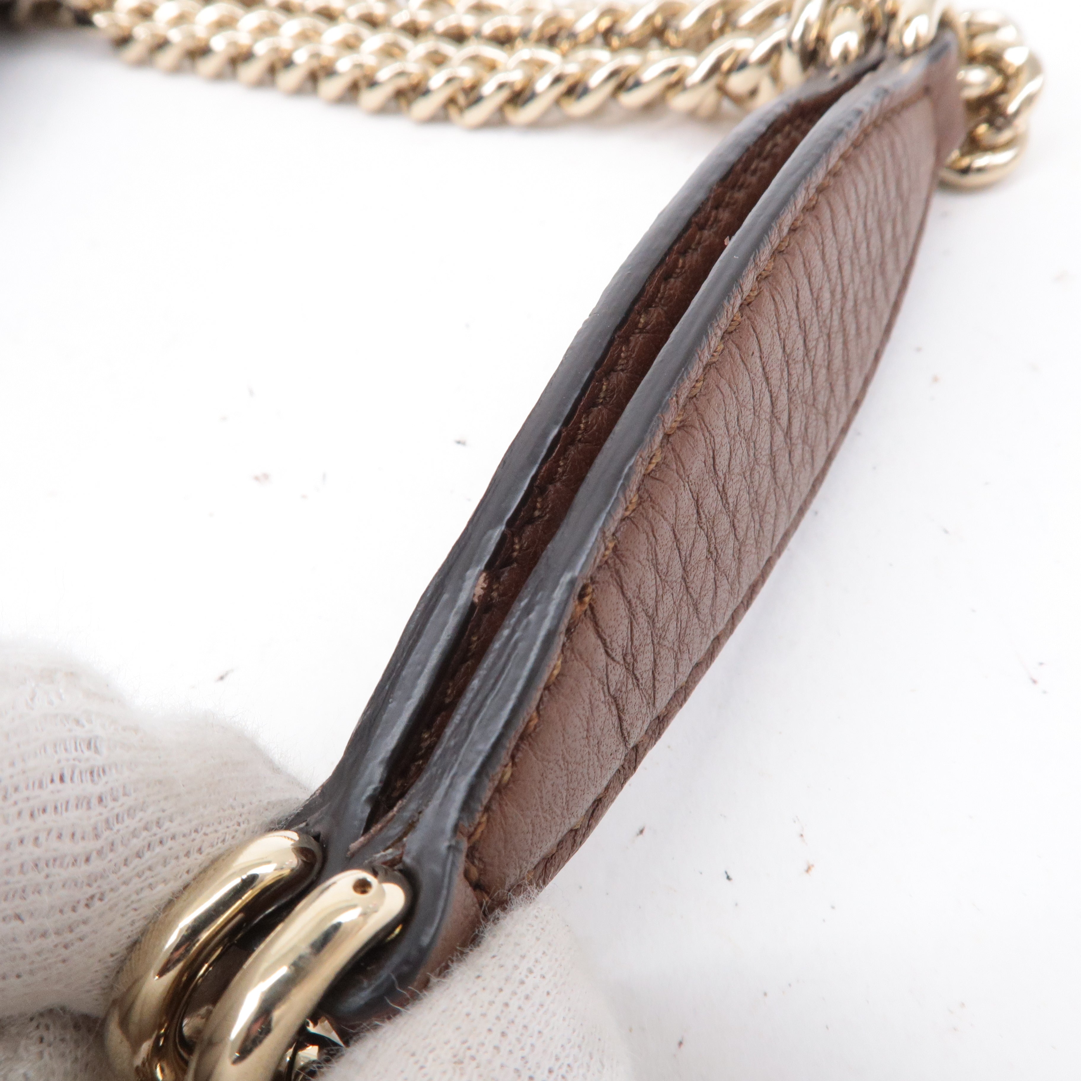 GUCCI SOHO Denim Leather Chain Shoulder Bag Blue Brown 308982