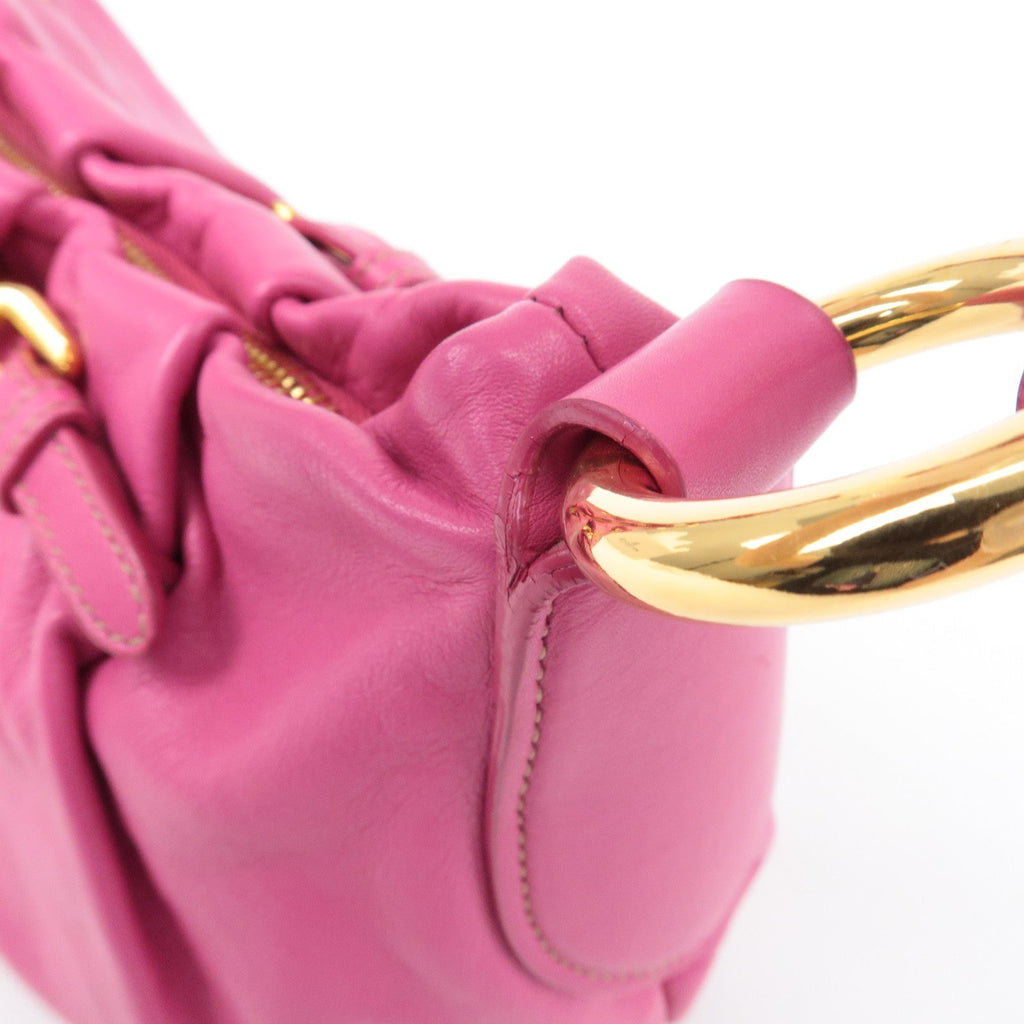 Prada Leather Shoulder Bag Hand Bag Pink Gold BR3795