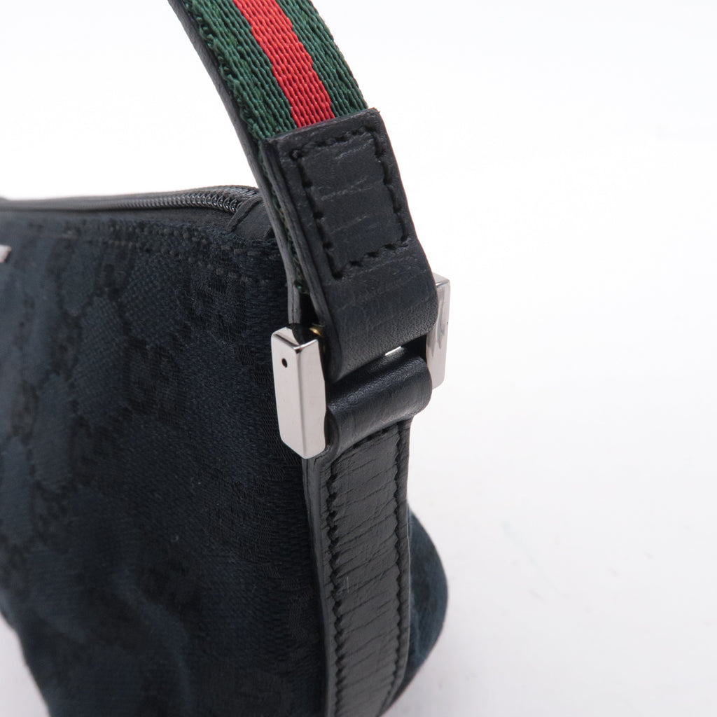 GUCCI Boat Bag Sherry GG Canvas Leather Pouch Black 141809