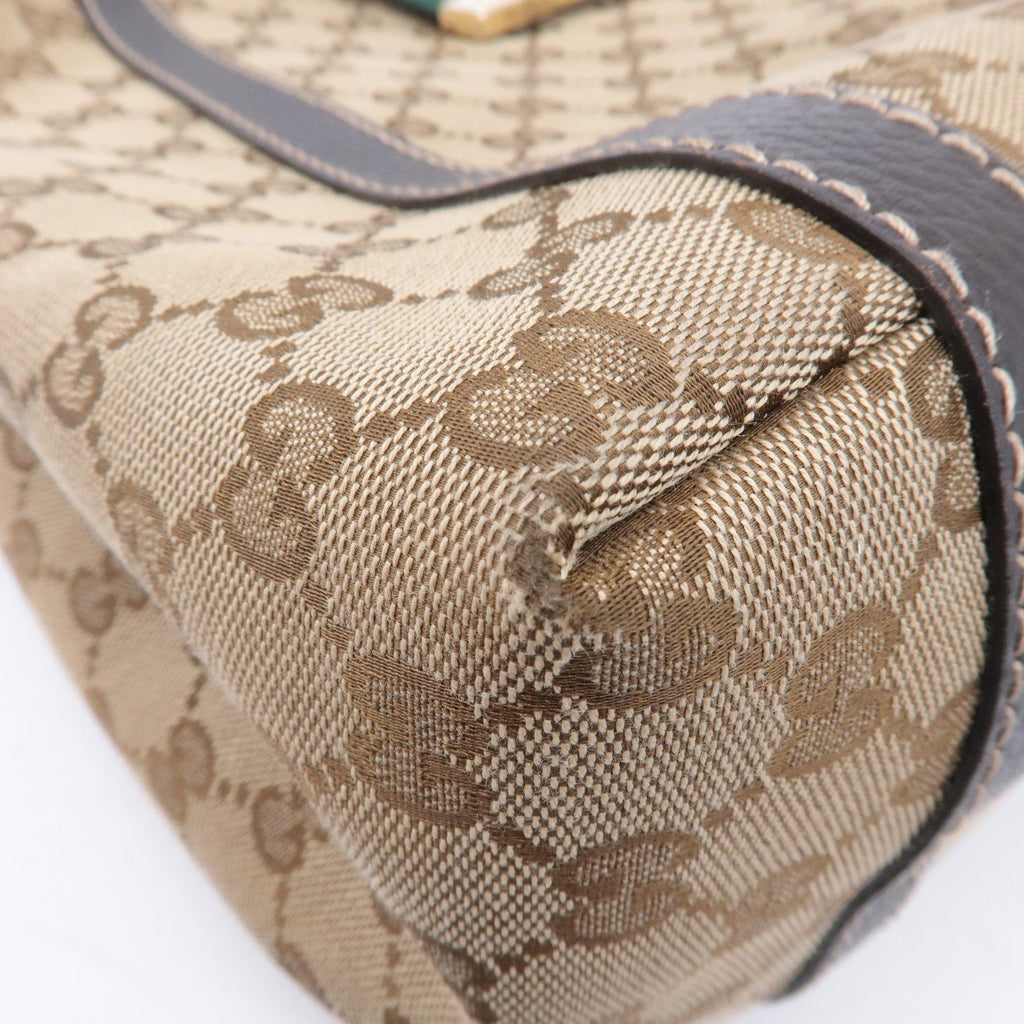 GUCCI Sherry Line GG Canvas Leather Hand Bag Beige Brown 364835