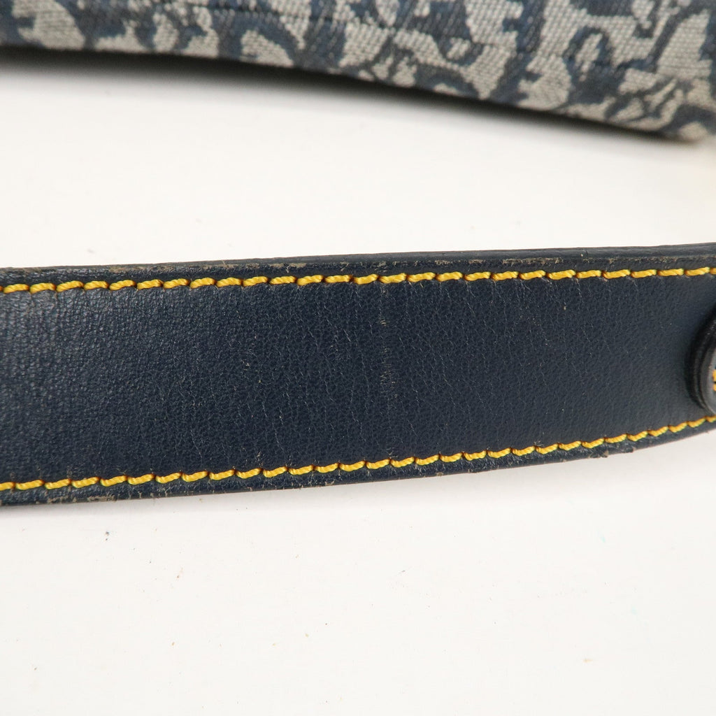 Christian Dior Saddle Bag Trotter Canvas Leather Shoulder Bag Navy