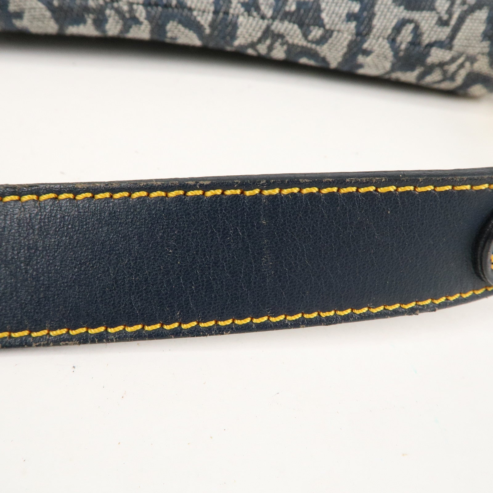 Christian Dior Saddle Bag Trotter Canvas Leather Shoulder Bag Navy