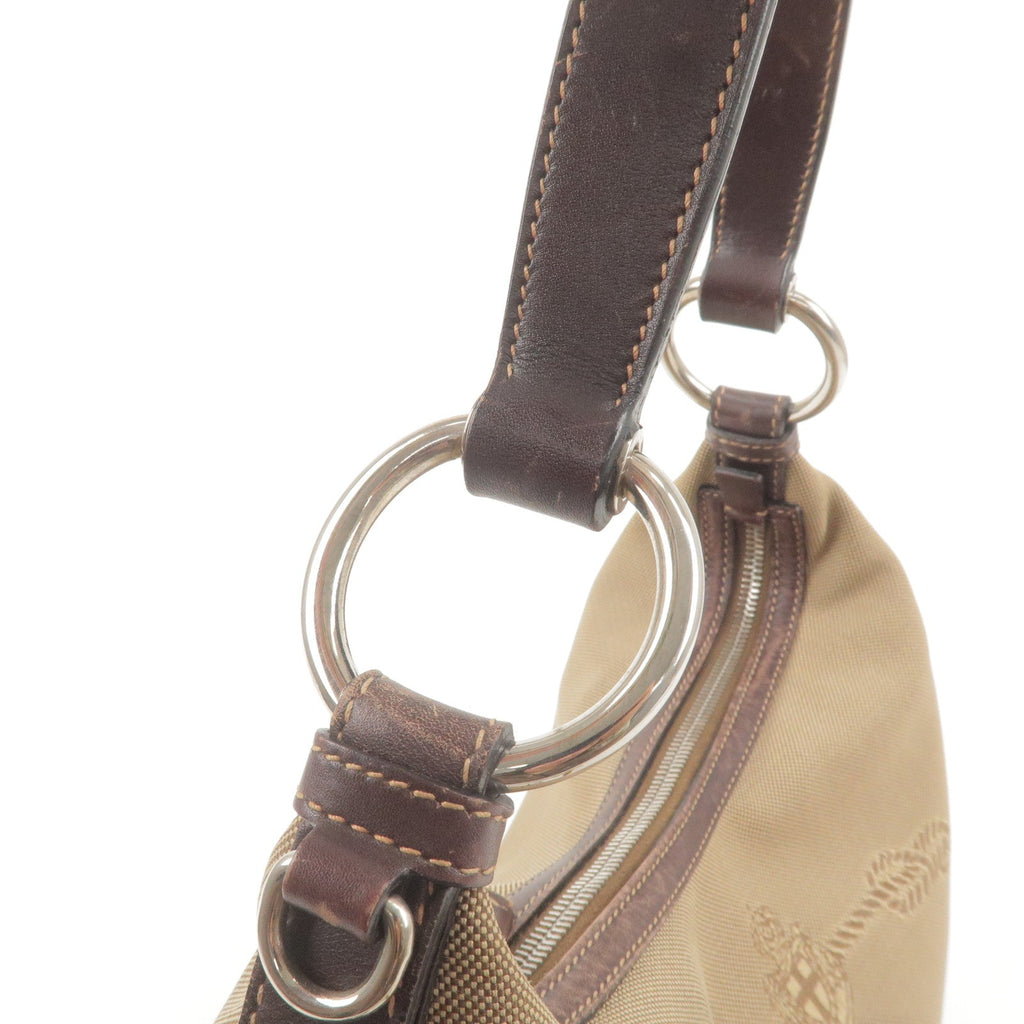 Prada Logo Jacquard Leather Shoulder Bag Beige Brown