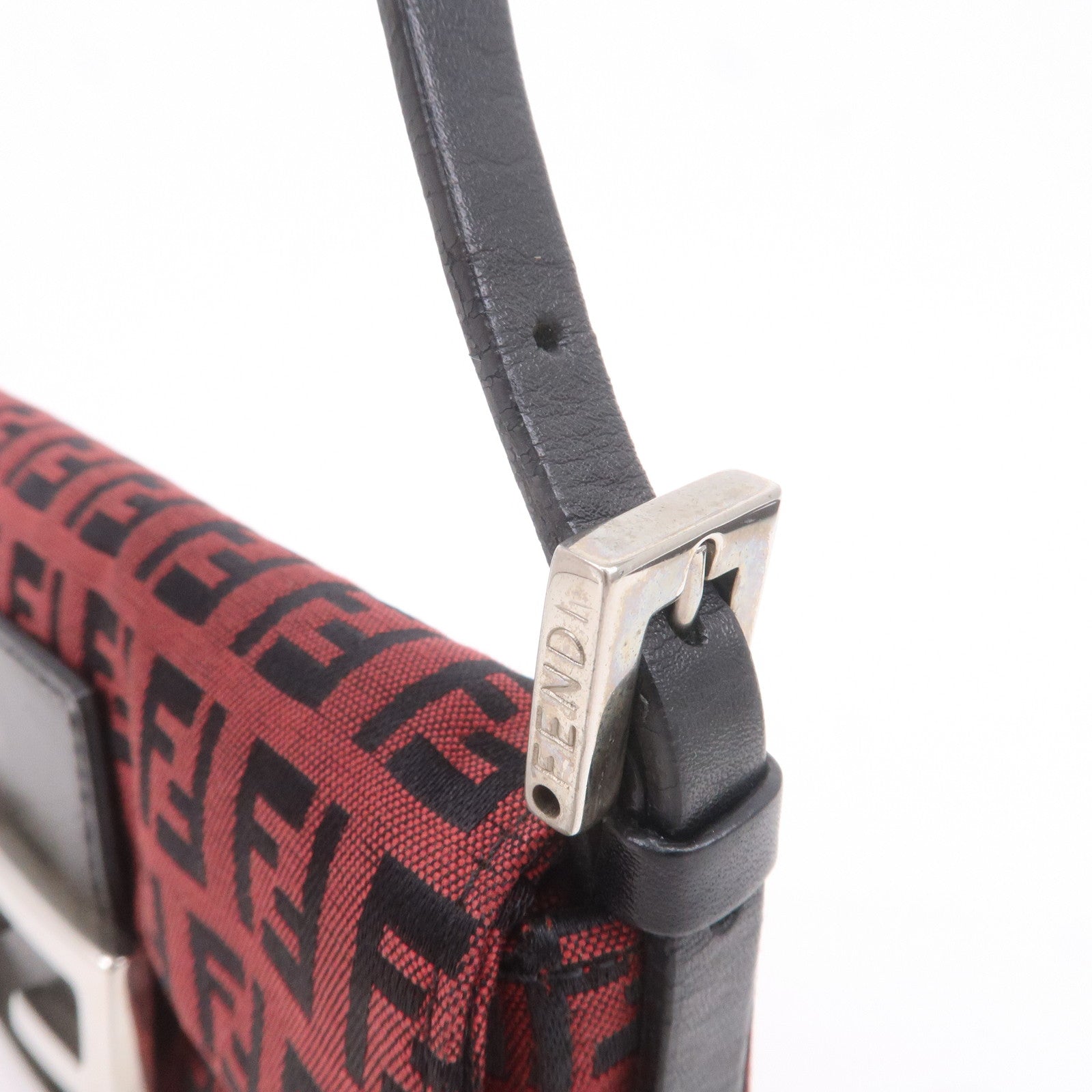 FENDI Mini Mamma Baguette Zucchino Canvas Leather Bag Red 8BK005
