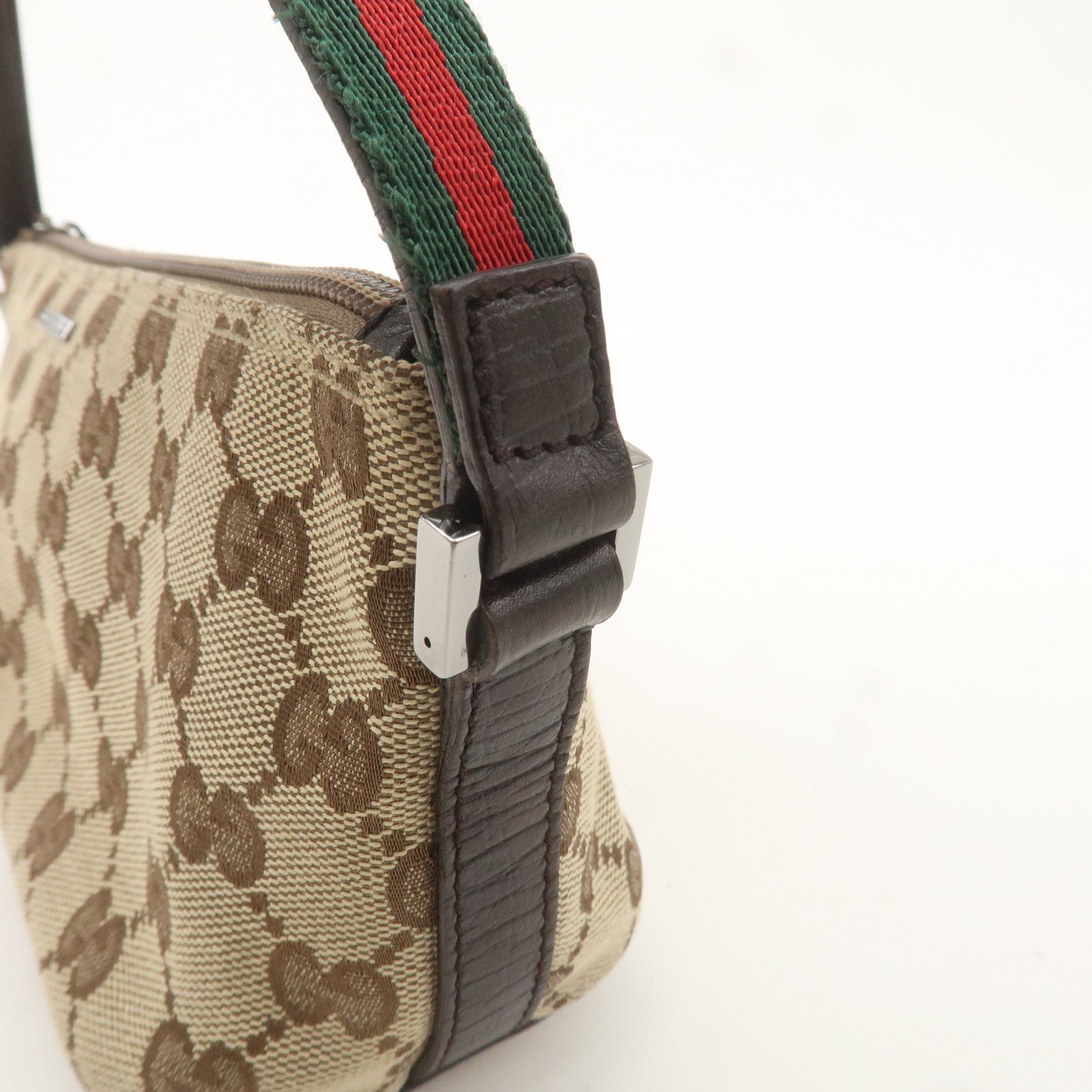 GUCCI Sherry GG Canvas Leather Hand Bag Pouch Beige Brown 141809