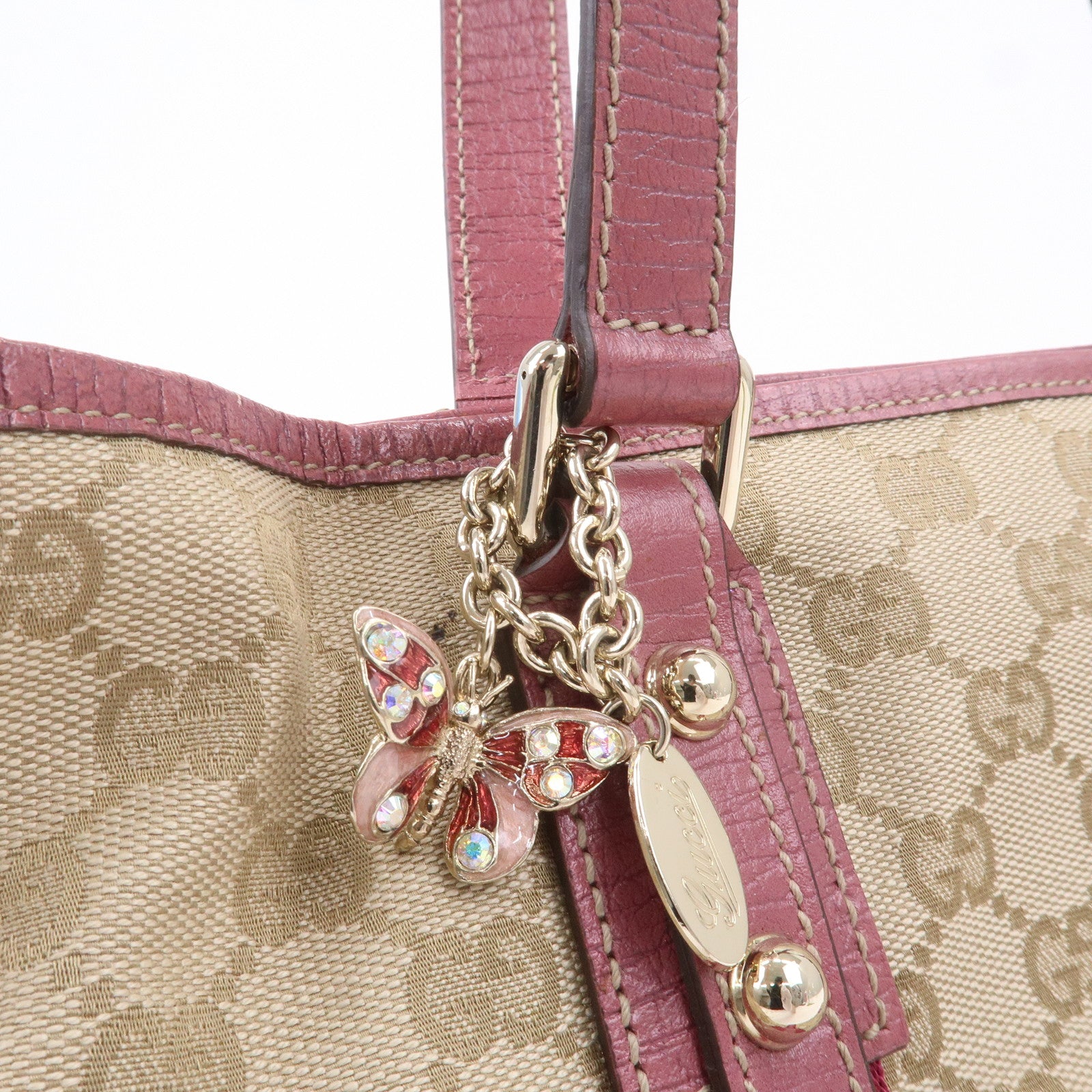 GUCCI Sherry GG Canvas Leather Shoulder Tote Bag Beige Pink 137396