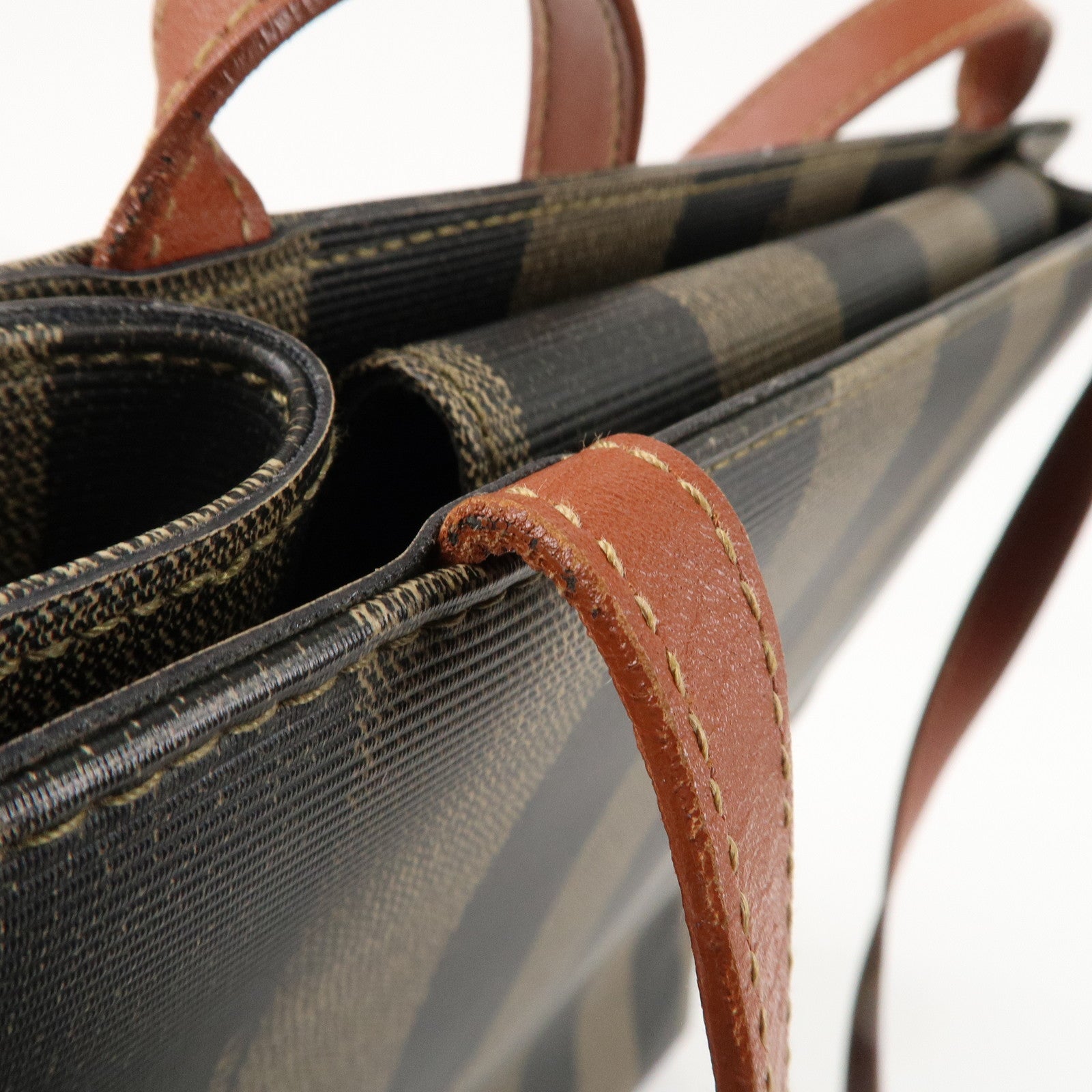 FENDI Pequin PVC Leather Tote Bag Khaki Black Brown
