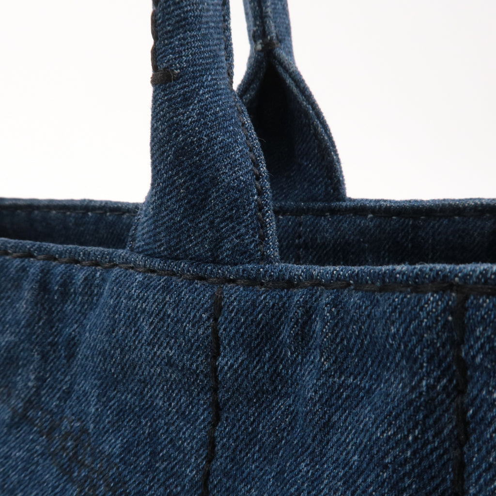 Prada Denim Canapa Mini Canvas 2Way Tote Bag Hand Bag Navy 1BG439