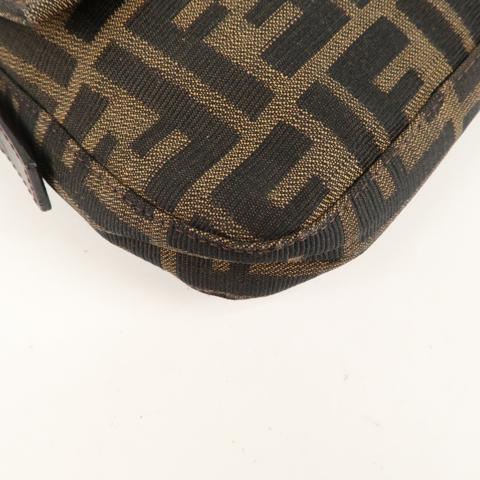 FENDI Mamma Baguette Canvas Leather Shoulder Bag Brown 26424