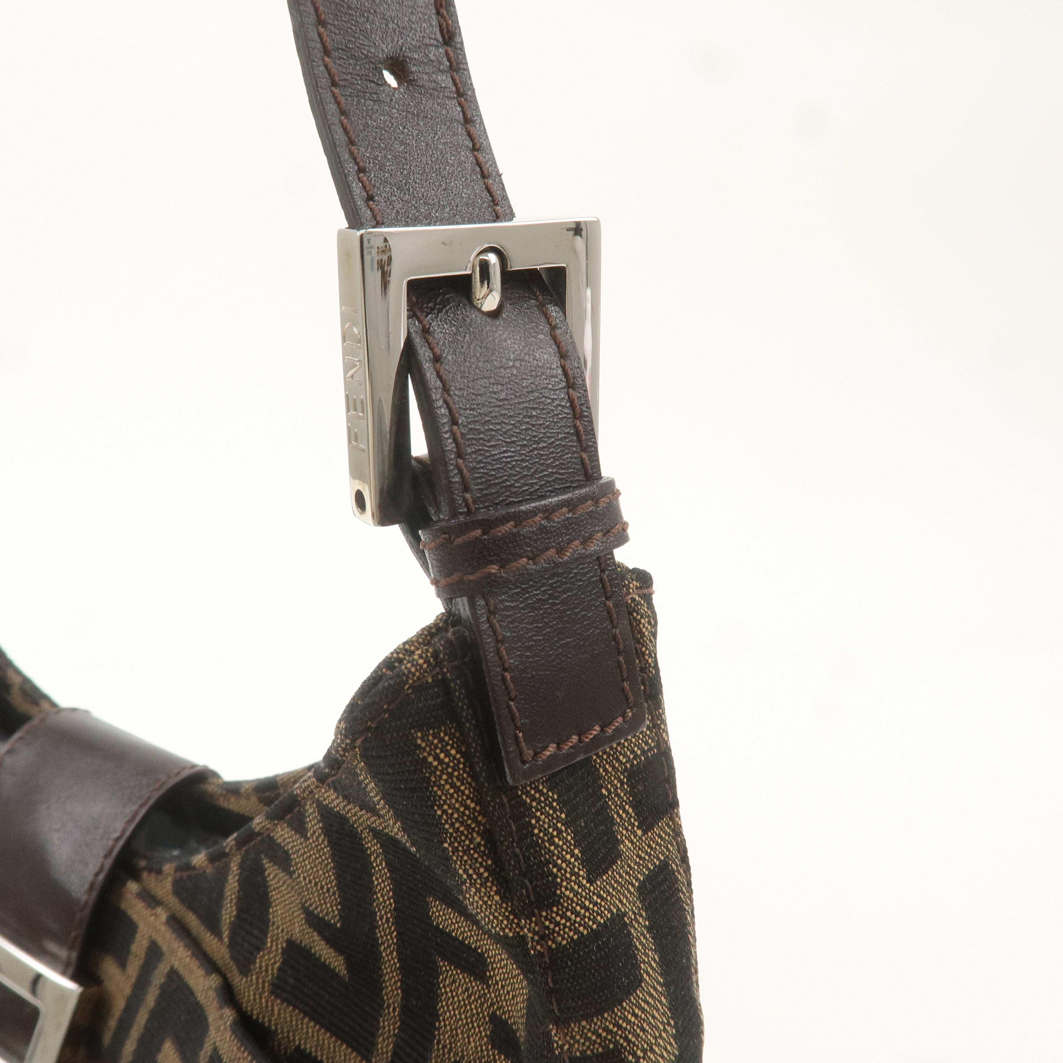 FENDI Zucca Canvas Leather Shoulder Bag Brown Black 26569