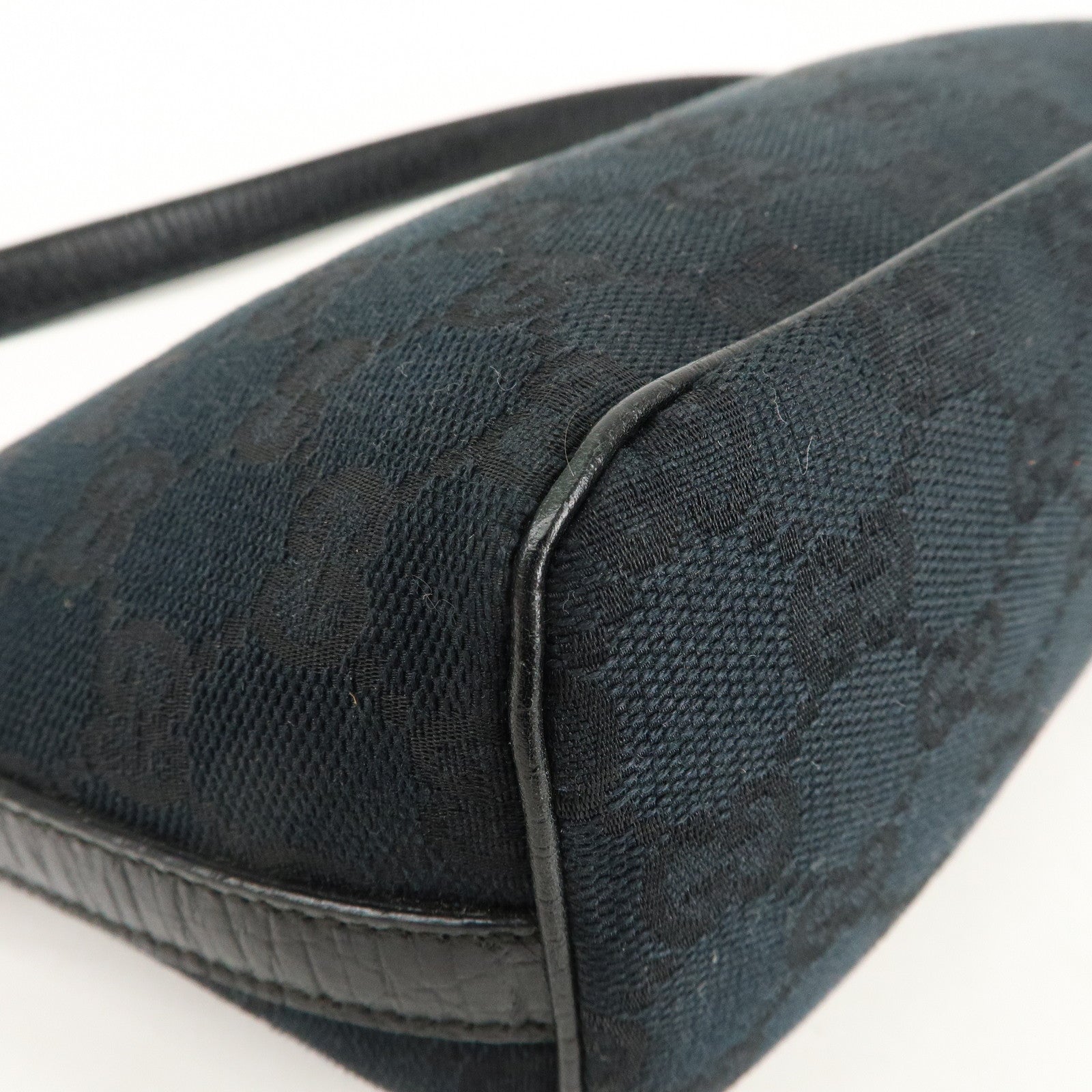GUCCI Boat Bag Sherry GG Canvas Leather Pouch Black 141809