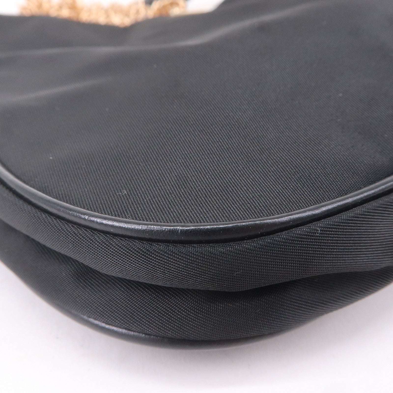 Prada Logo Nylon Leather Chain Shoulder Bag Purse Black BR0104