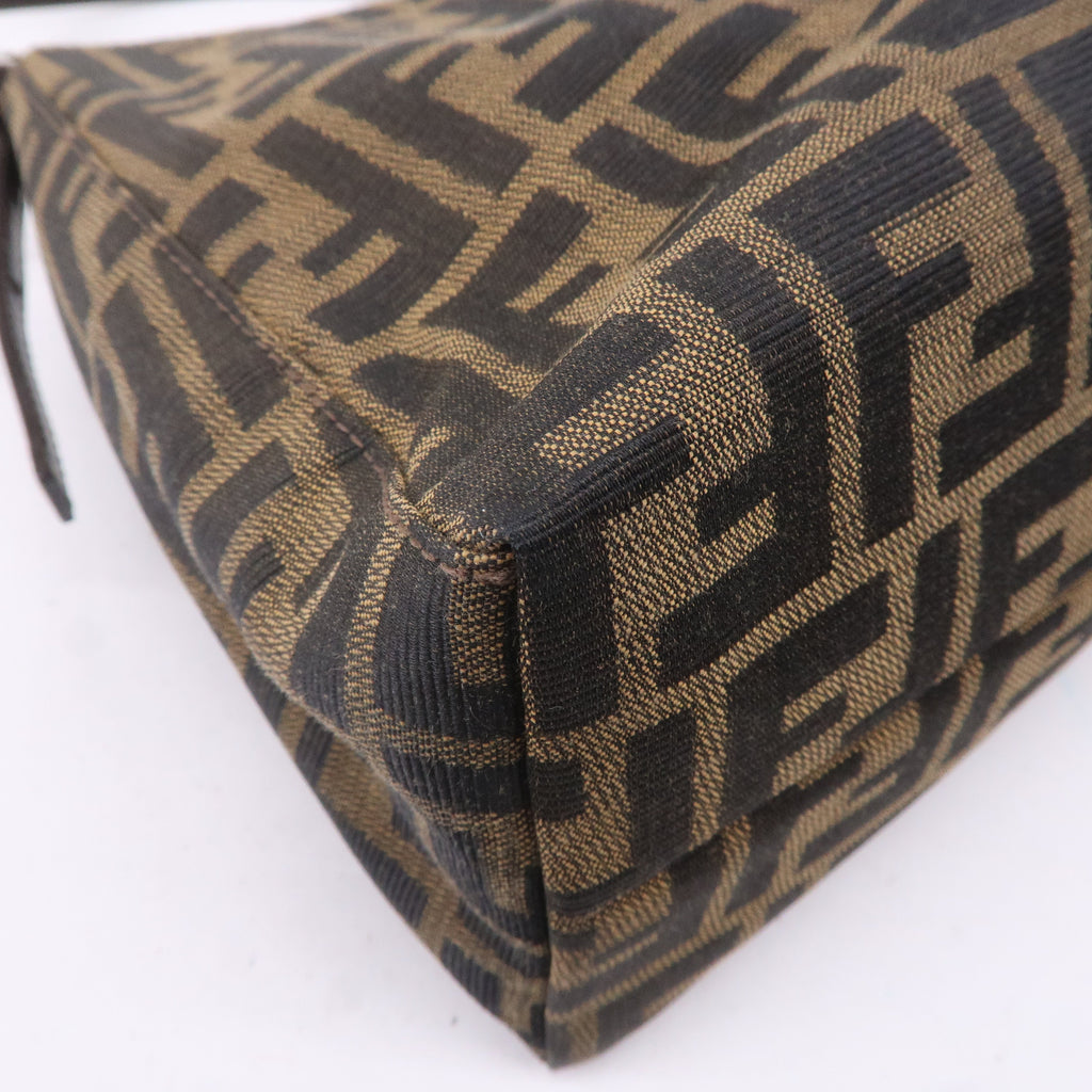 FENDI Zucca Canvas Leather Shoulder Bag Brown Black 16115