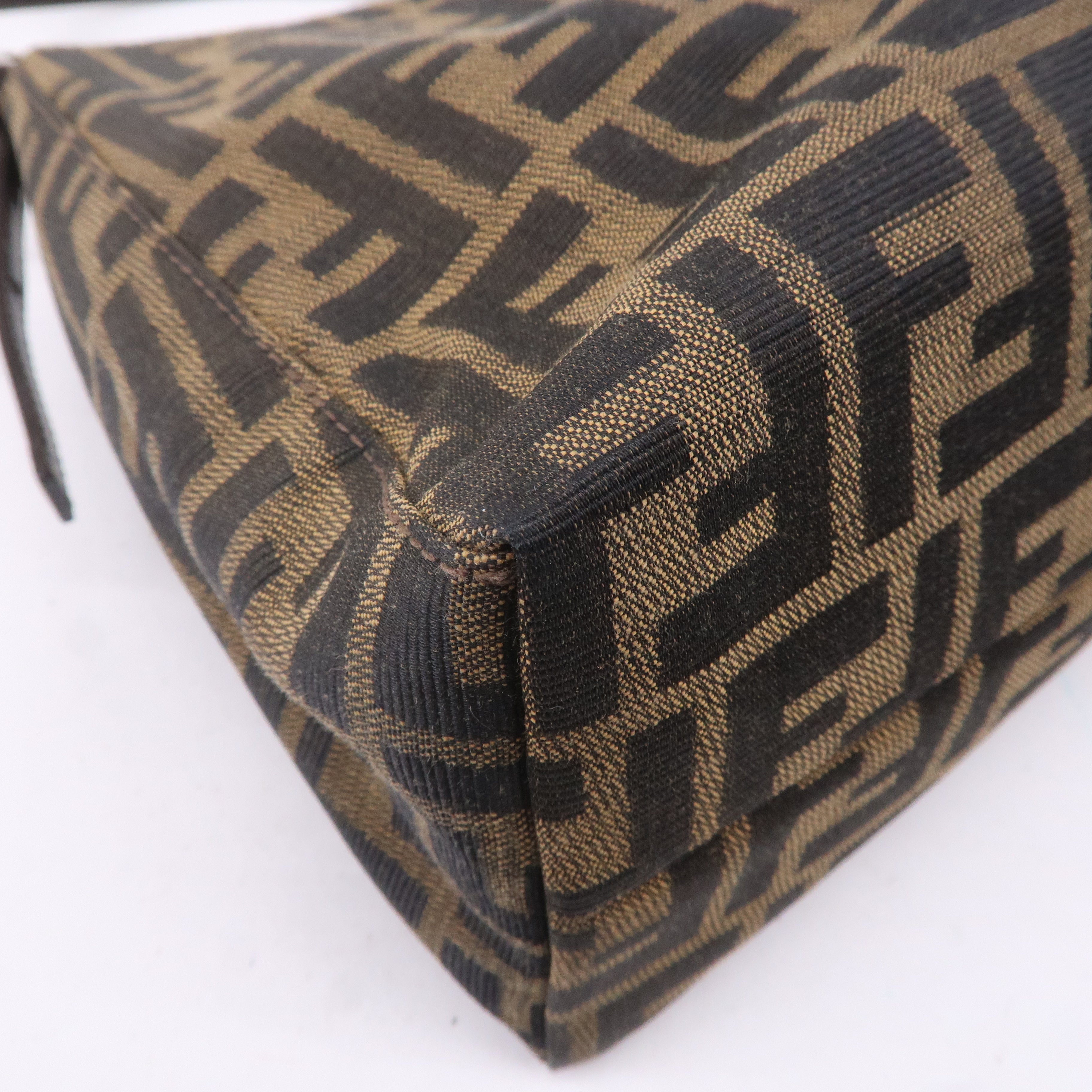 FENDI Zucca Canvas Leather Shoulder Bag Brown Black 16115