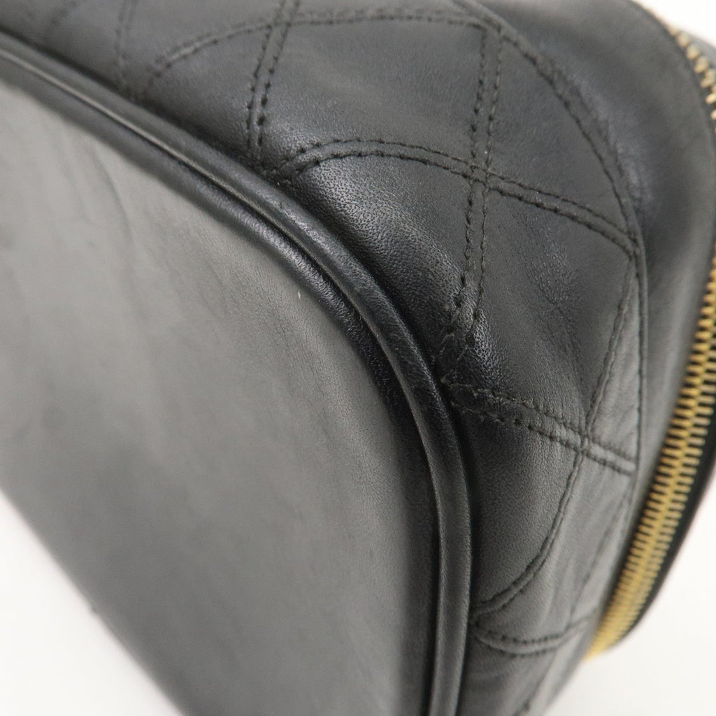 CHANEL Bicolore Lamb Skin Vanity Bag Cosmetic Pouch Black A01618