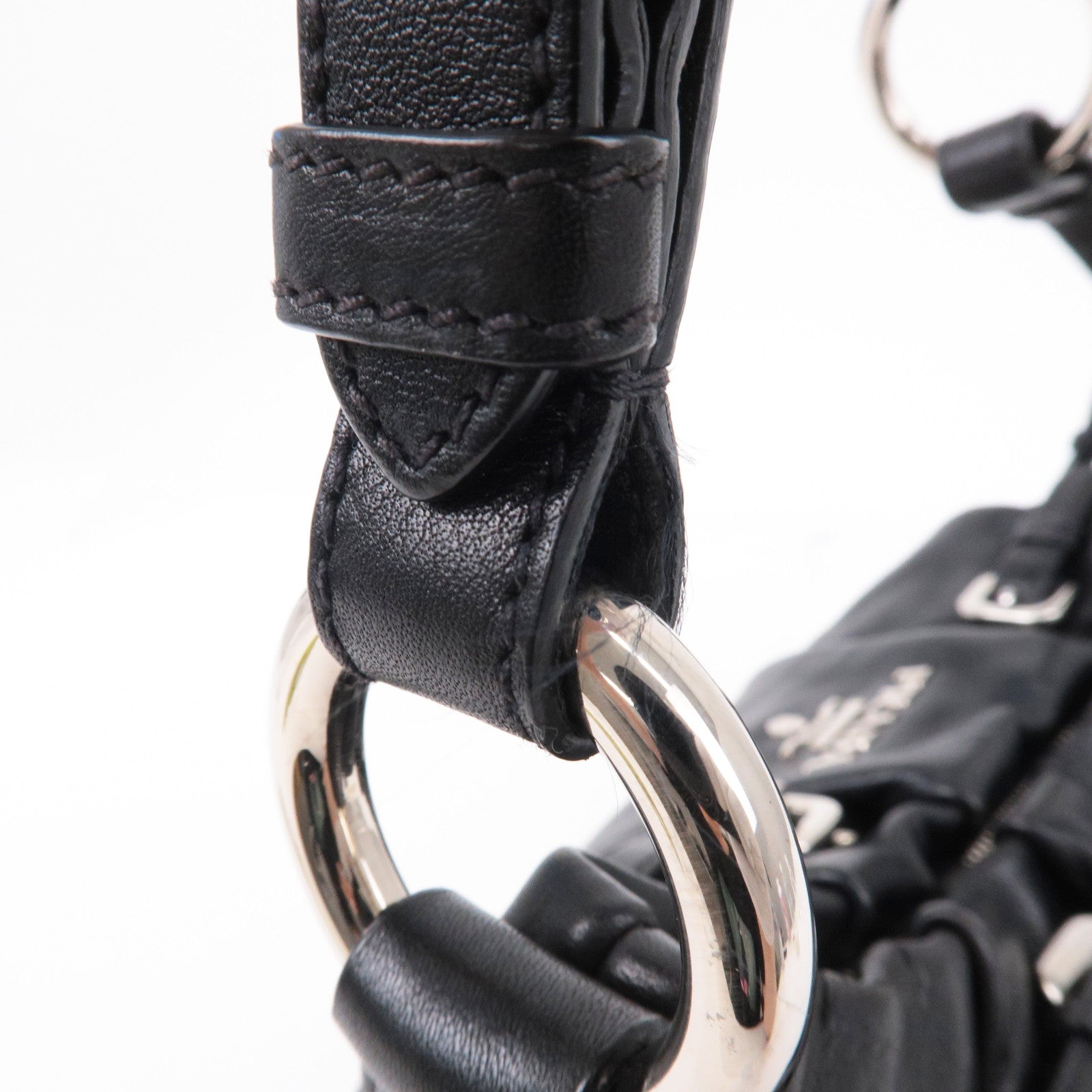 Prada Leather Shoulder Bag Black with Charm