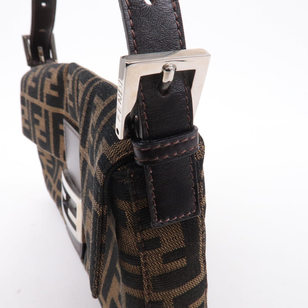 FENDI Mamma Baguette Zucca Canvas Leather Shoulder Bag Brown 26424