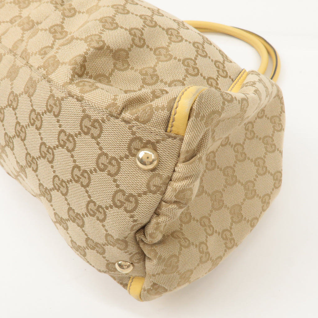 GUCCI Abbey GG Canvas Leather Shoulder Bag Beige Yellow 189835